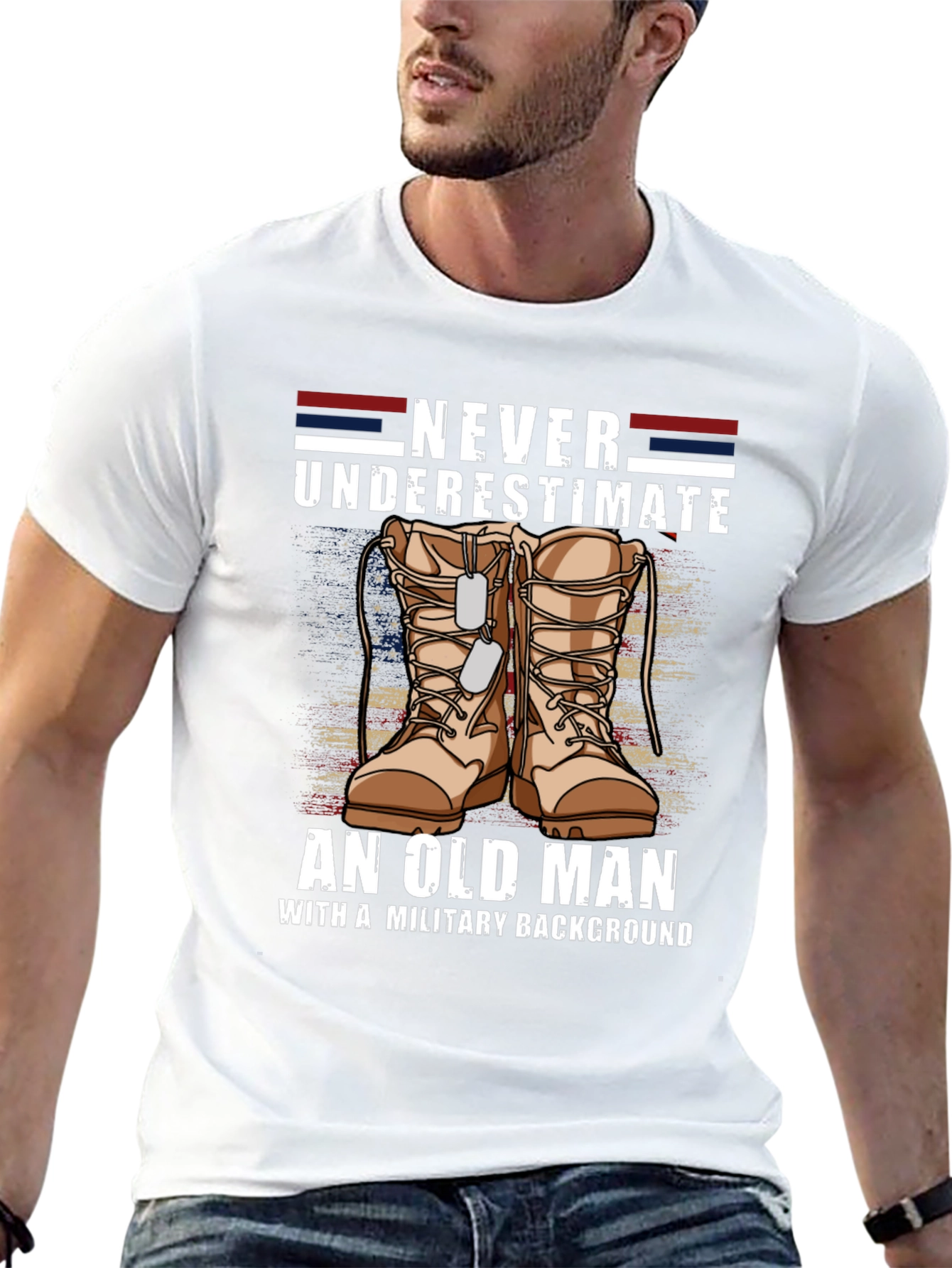 Never Underestimate Old Man Military Tee