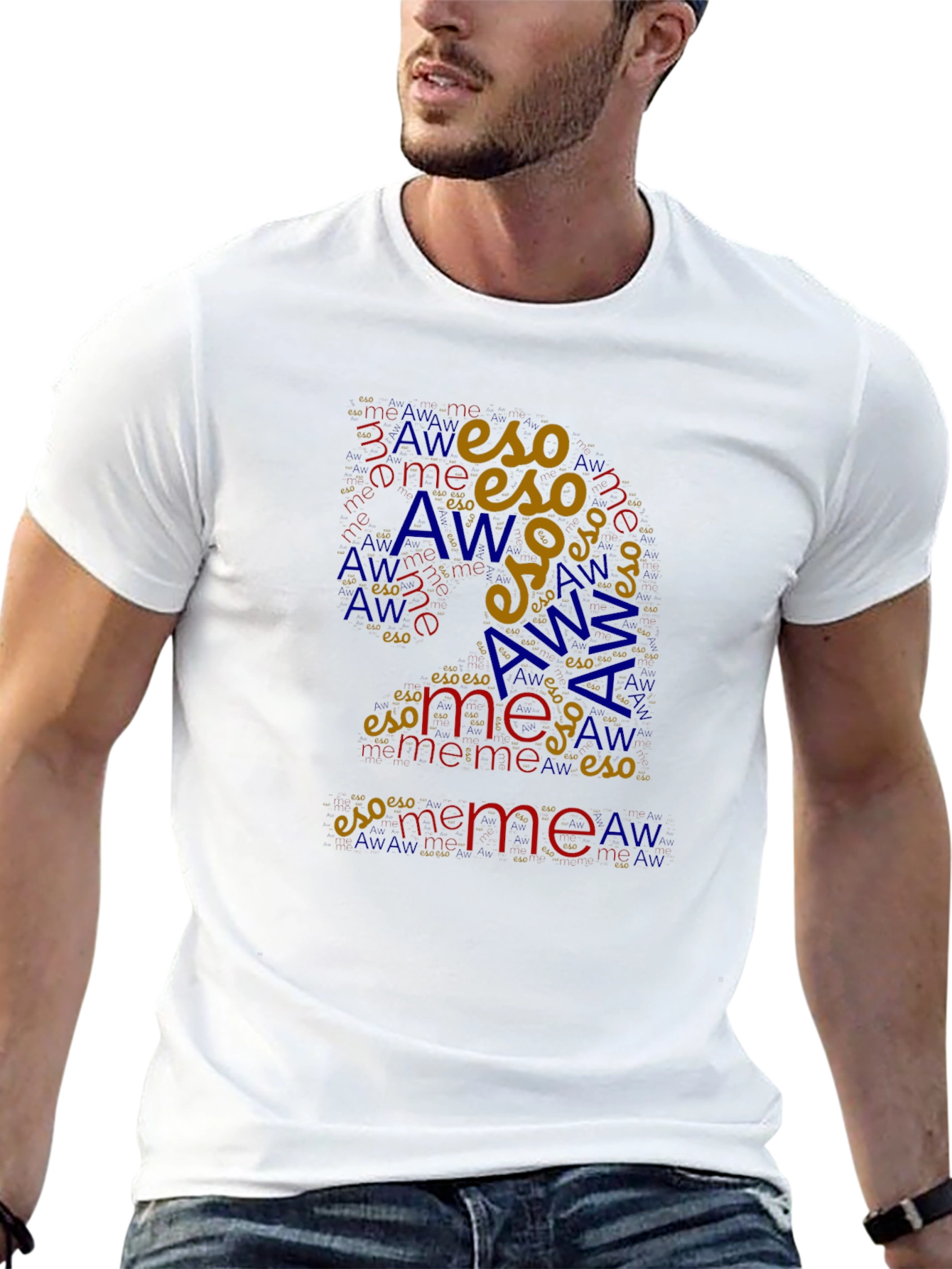 Word Art Black T-Shirt: Eso Me and Aw
