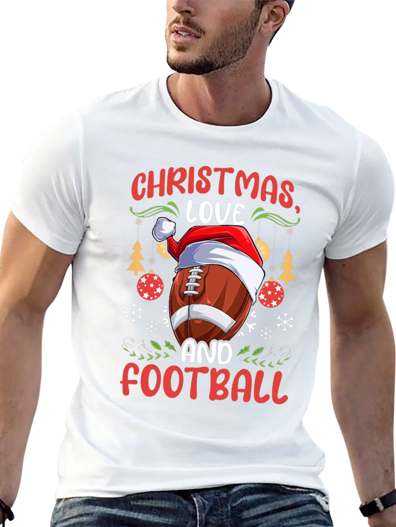 Christmas Love and Football Graphic T-Shirt