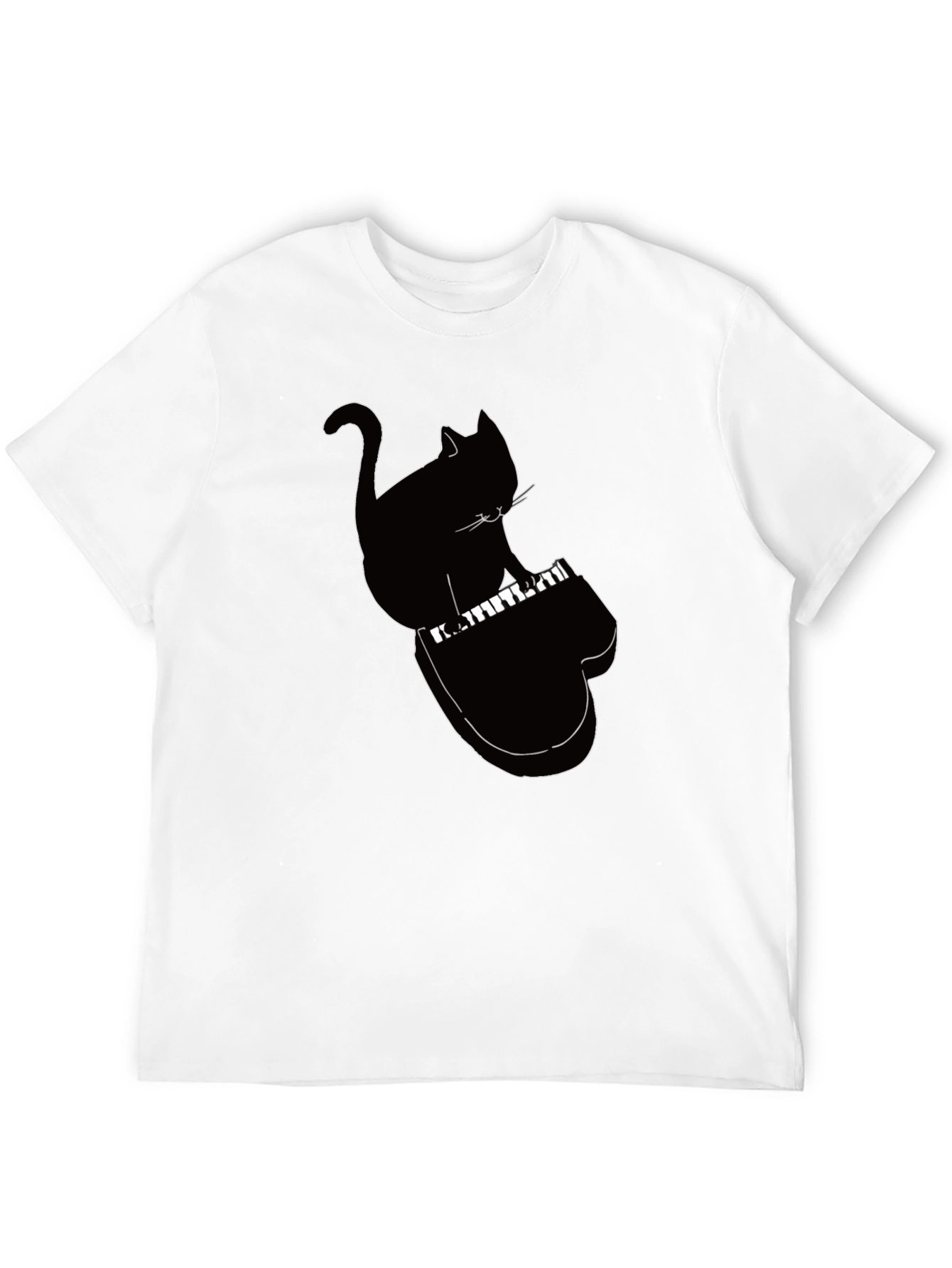 Cool Cat Playing Piano Graphic Tee - Black