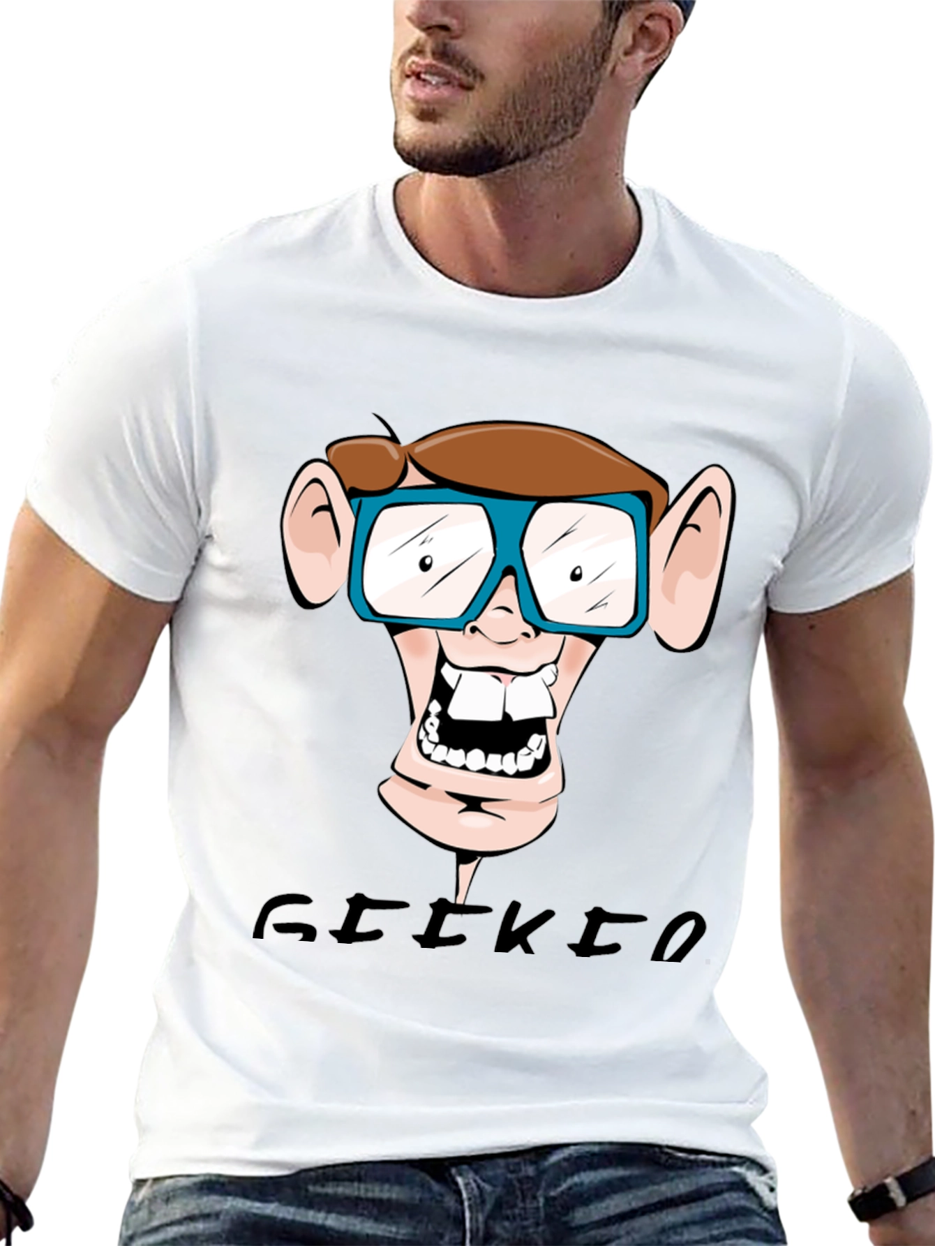 Geeky Nerd Cartoon Graphic Print T-Shirt