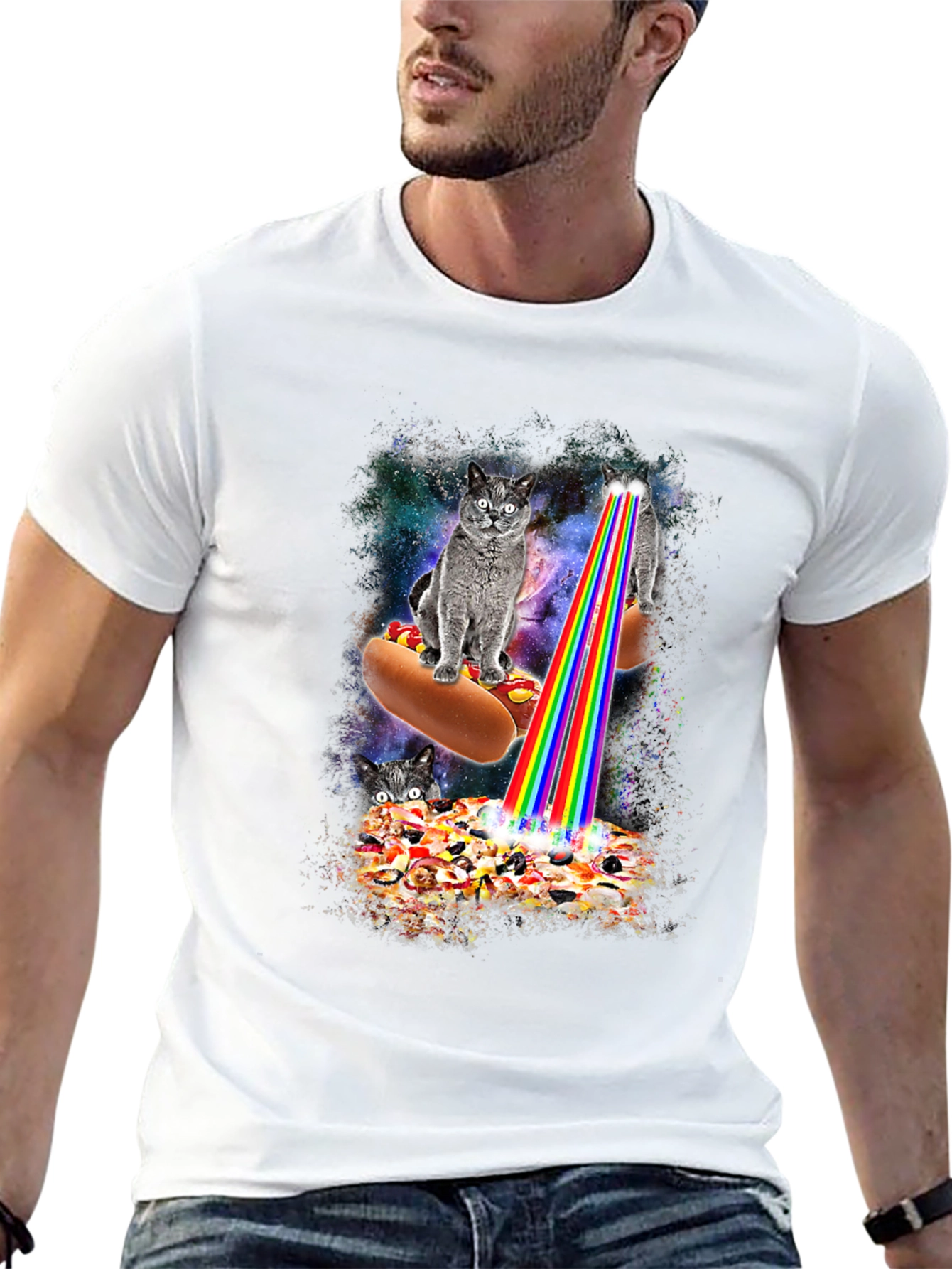 Cats Hotdog Pizza Graphic Tee