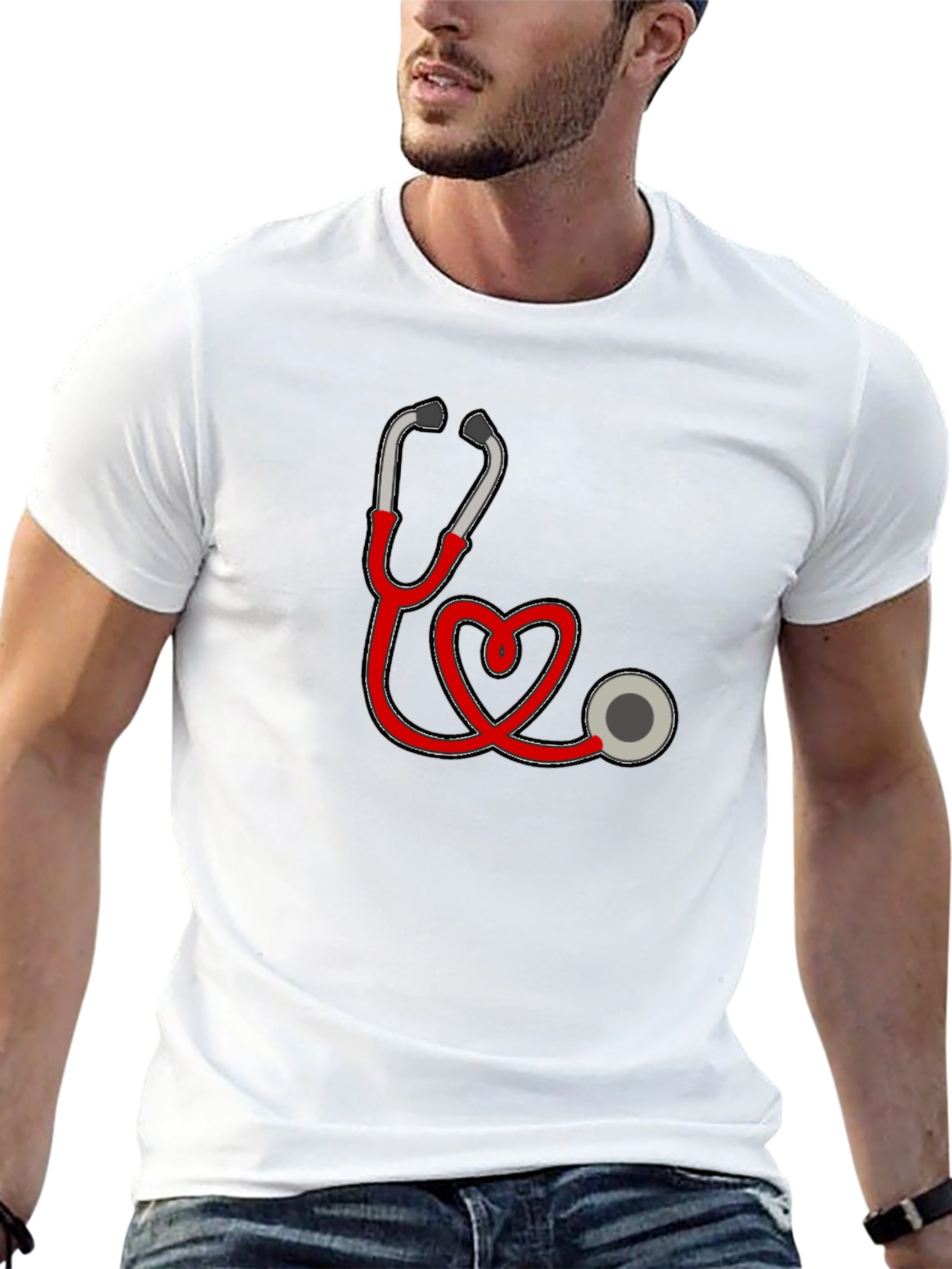 Heart Stethoscope Graphic Black T-Shirt