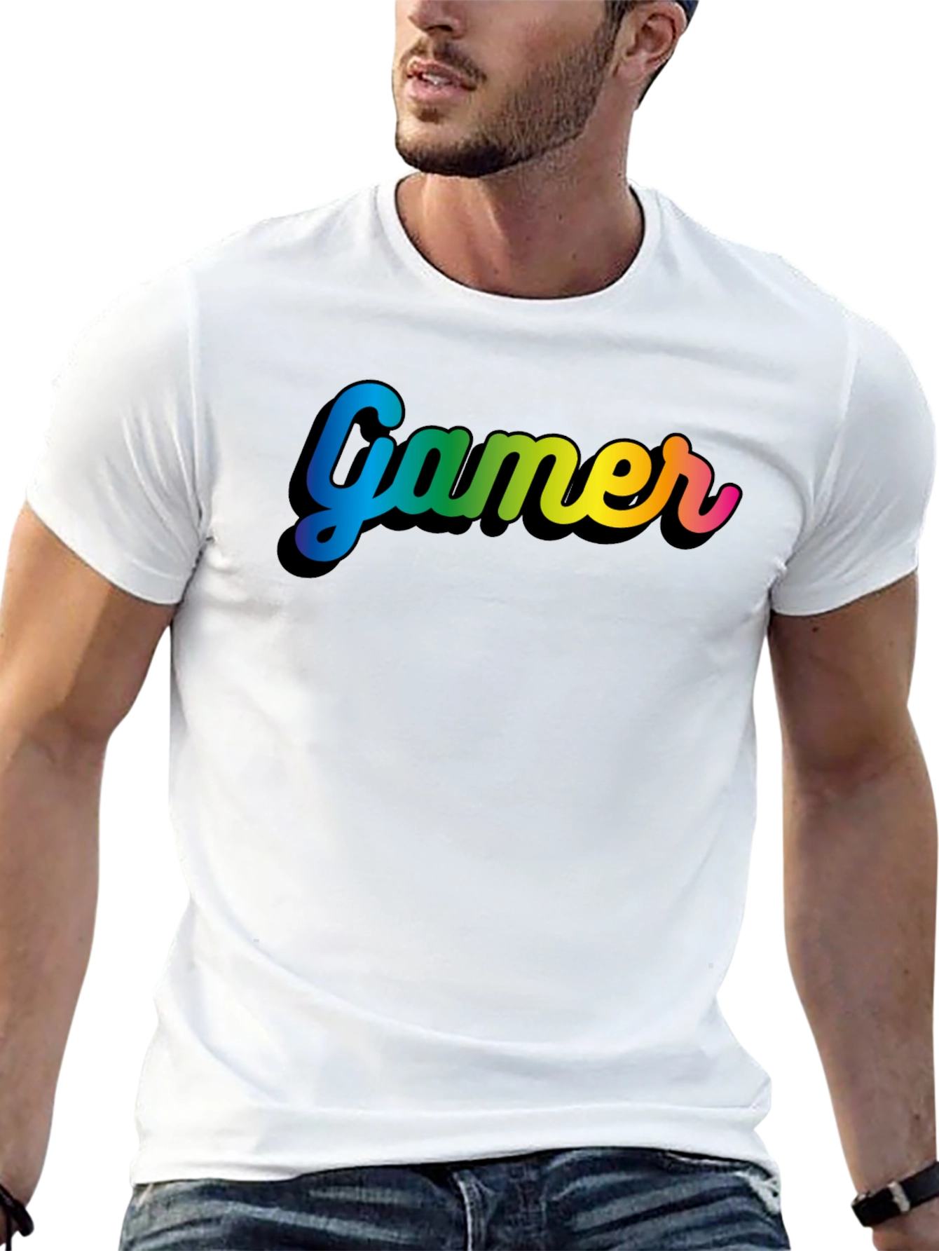 Gamer Rainbow Text Black T-Shirt