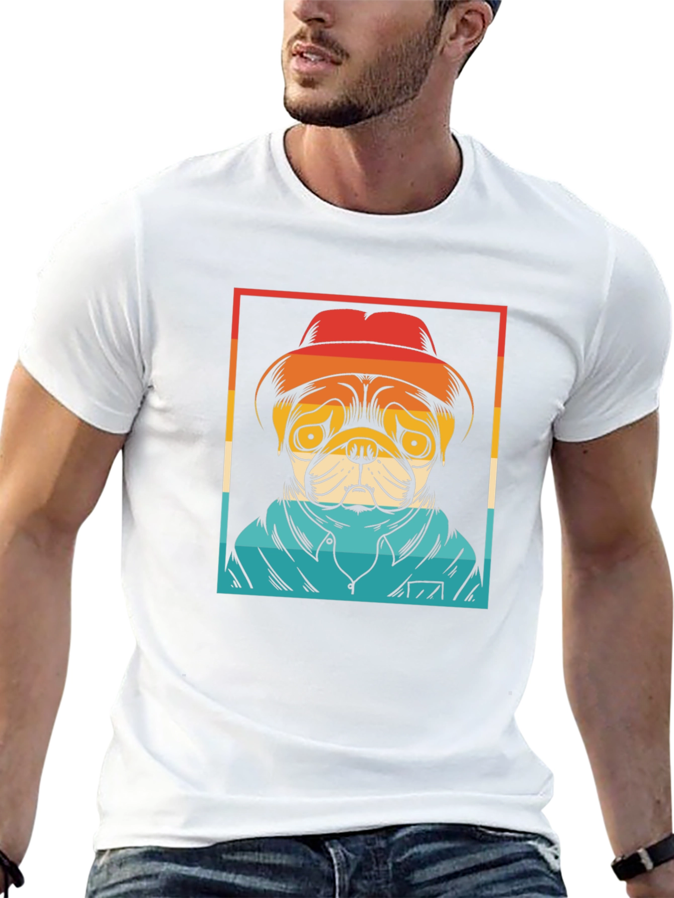 Pug Retro Style Graphic Tee - Black