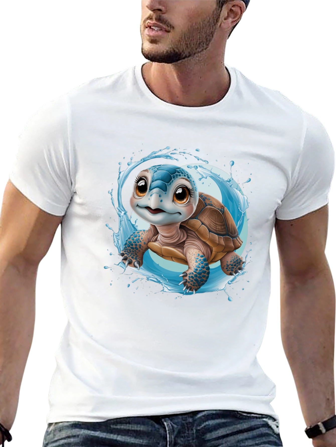 Cute Turtle Graphic Black Tee