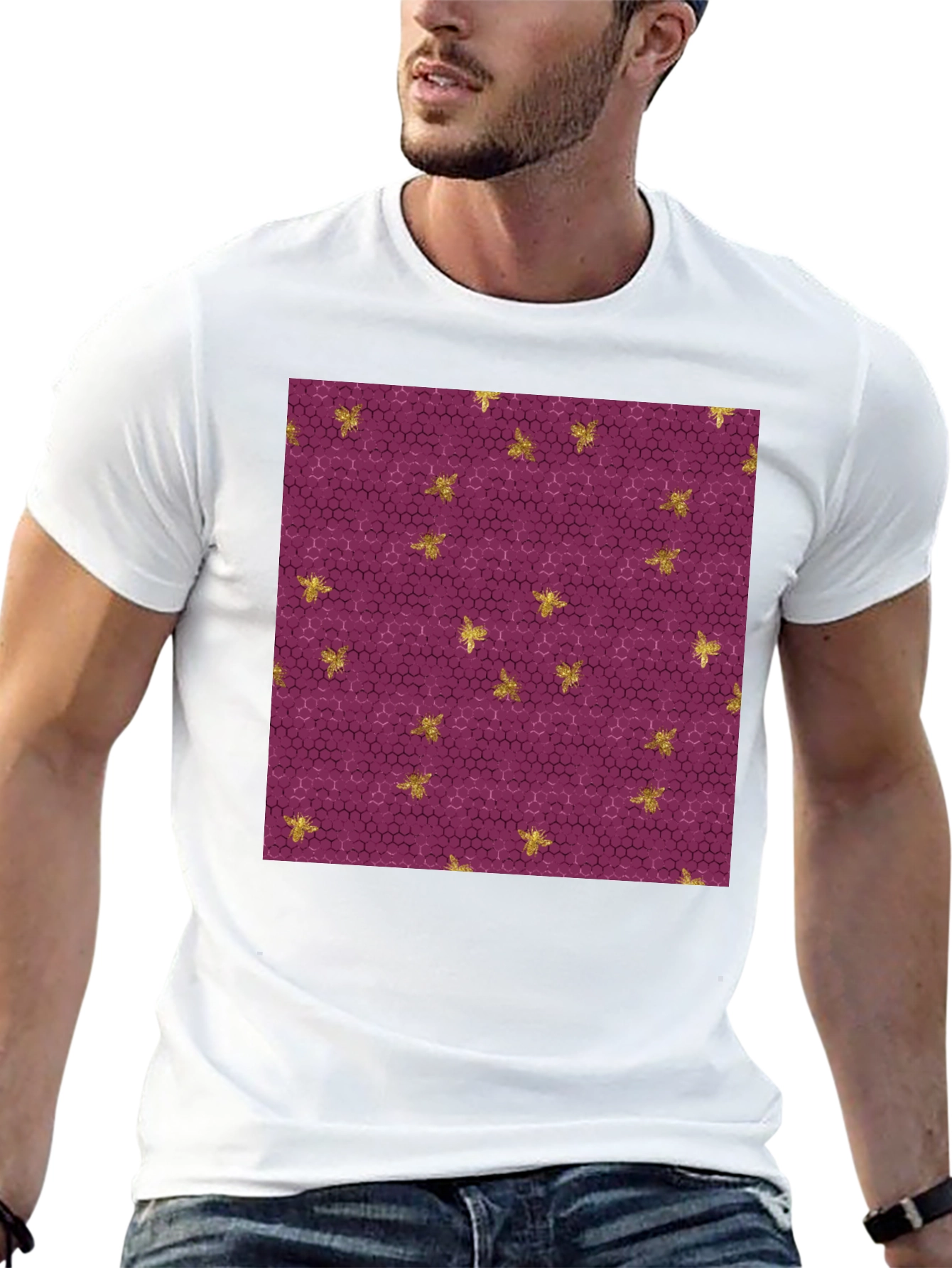 Honeycomb & Bee Print T-Shirt