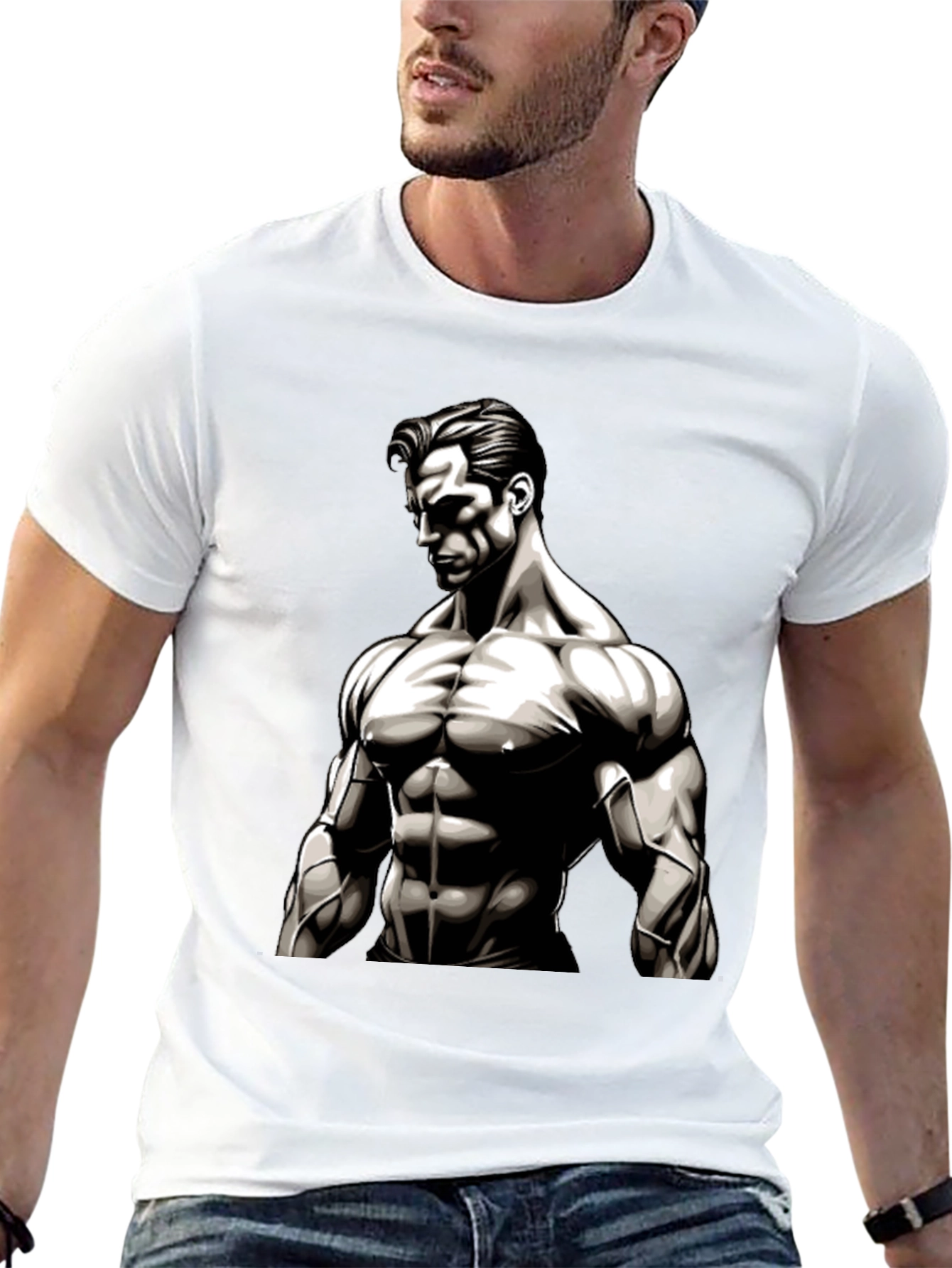 Muscle Graphic Print Black T-Shirt