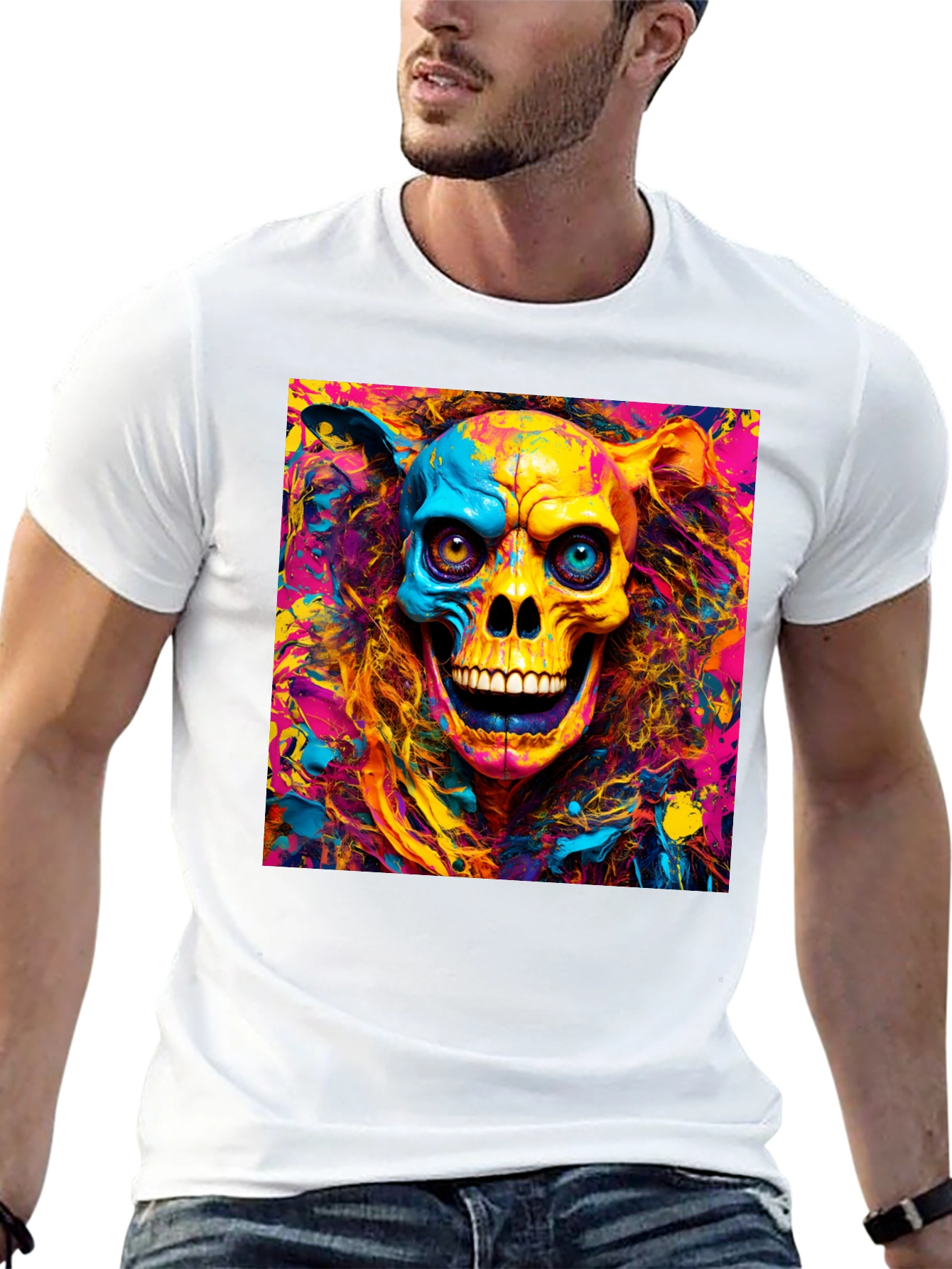 Psychedelic Skull Graphic T-Shirt - Vibrant Art Tee