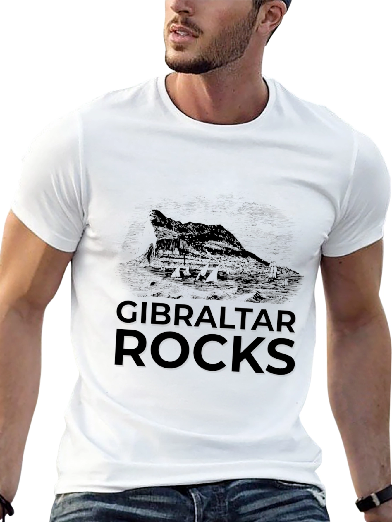 Gibraltar Rocks Graphic Tee - Black Cotton Casual T-Shirt