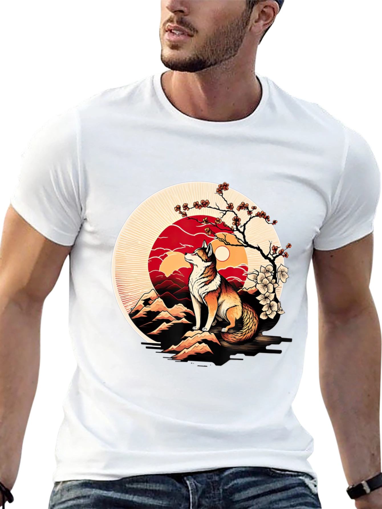 Fox Sunset Graphic Tee - Stylish Mens Black T-Shirt