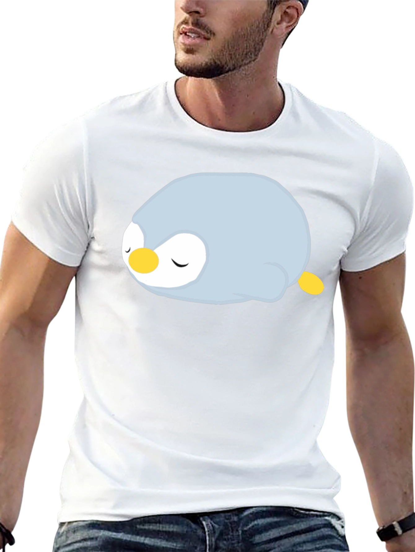 Cute Sleeping Penguin Graphic Black T-Shirt