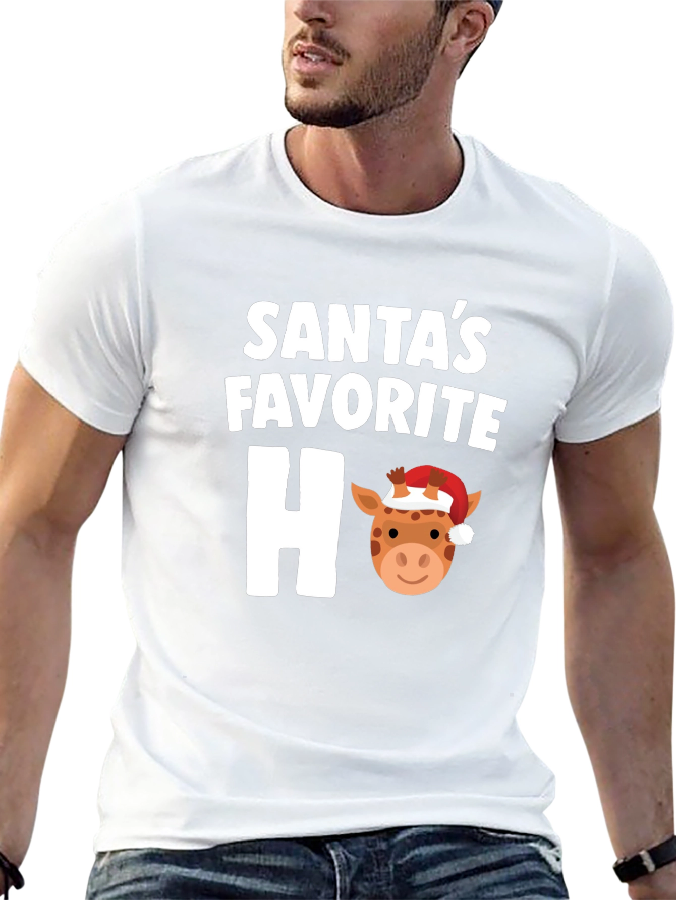 Santas Favorite Ho Ho Ho Giraffe Holiday T-Shirt