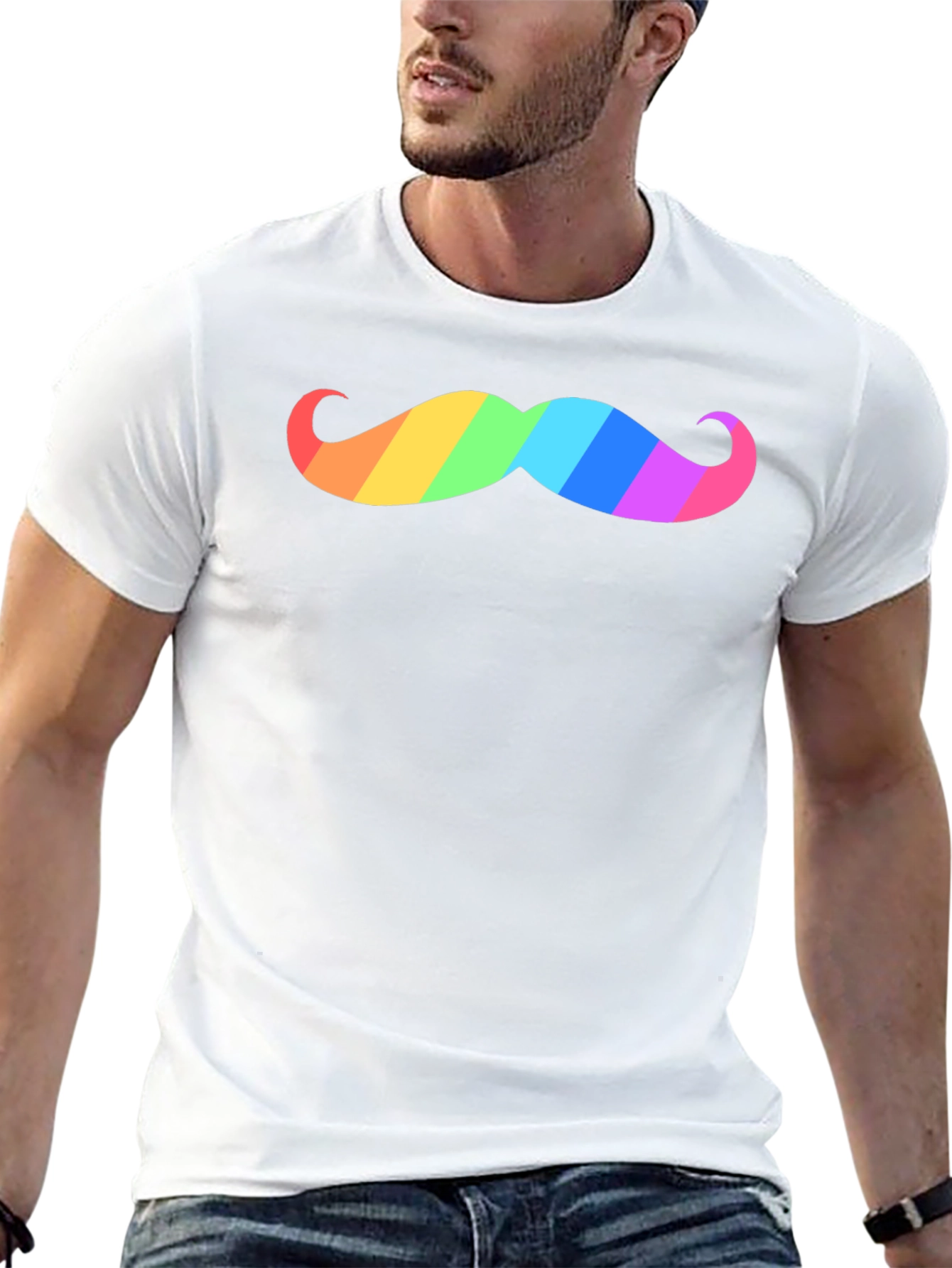 Rainbow Mustache Graphic Tee - Black Cotton T-Shirt