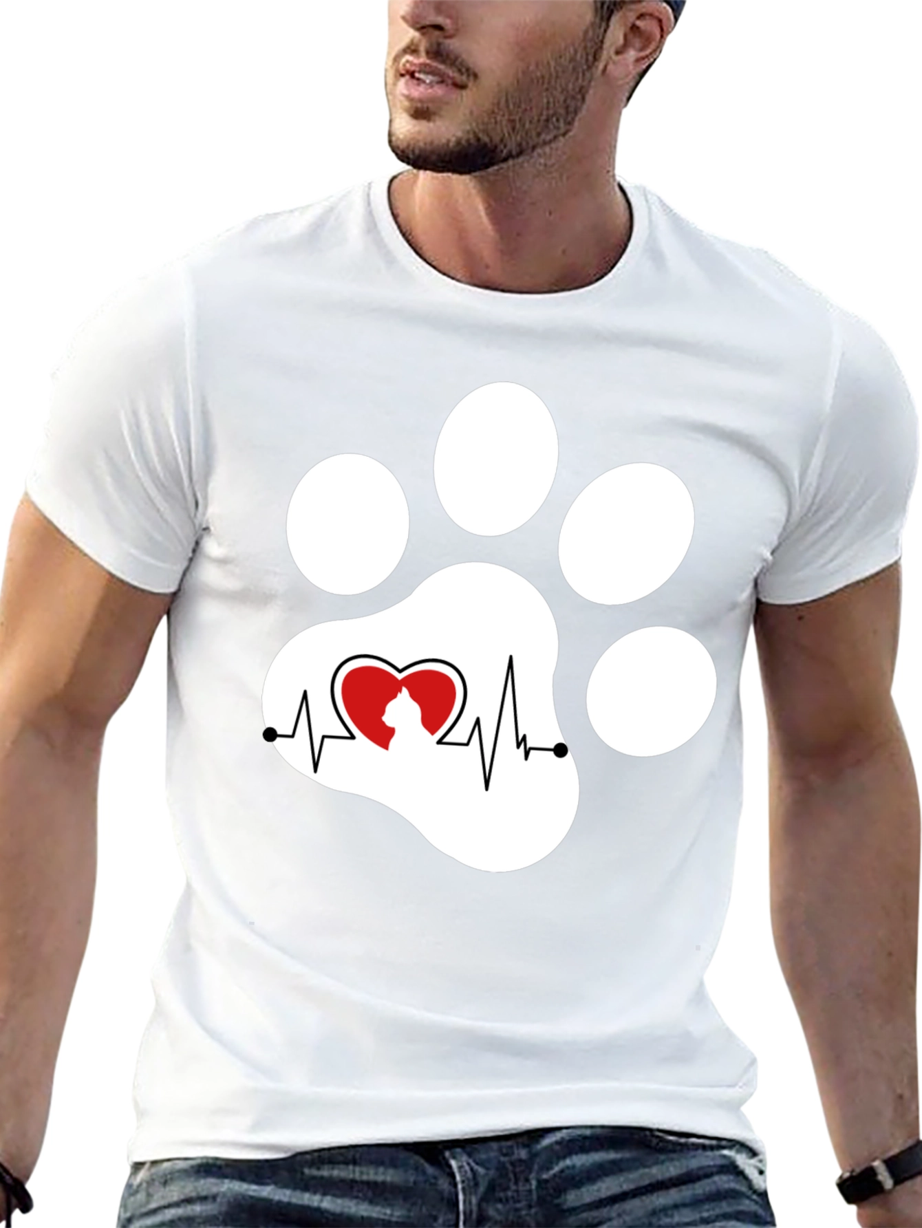 Black Cat Paw Heartbeat T-Shirt