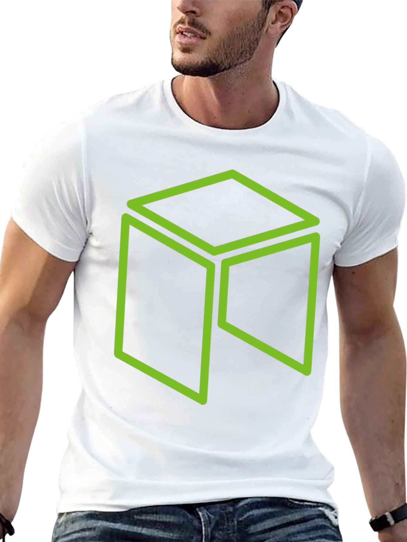Neon Green Cube Graphic Black T-Shirt