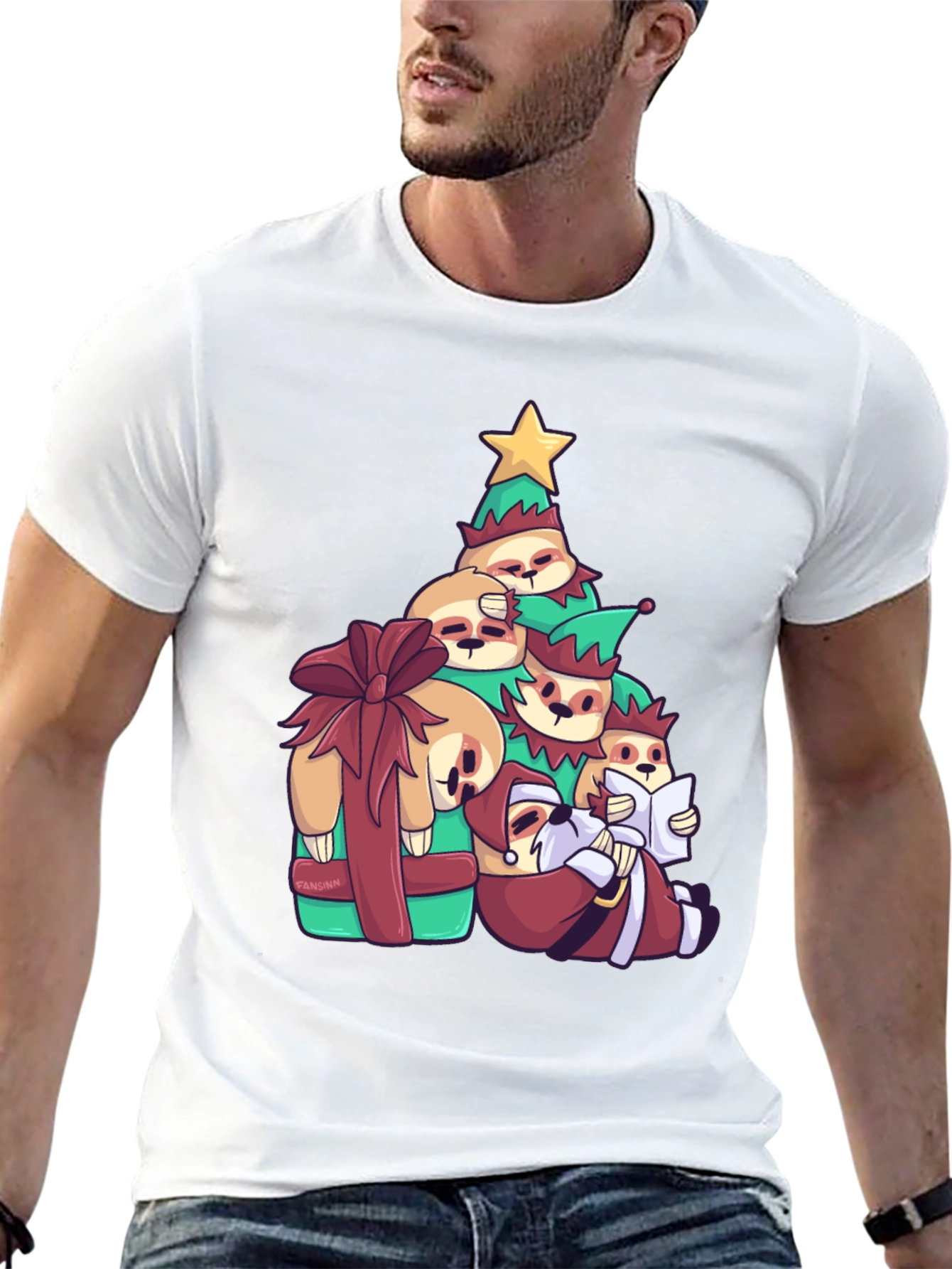 Christmas Sloth Stack T-Shirt - Holiday Fun