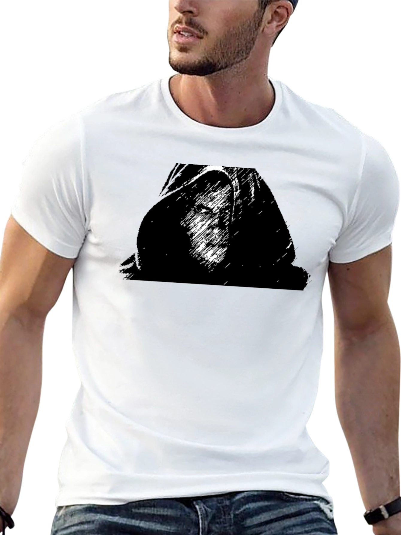 Black Graphic T-Shirt - Hooded Figure Print