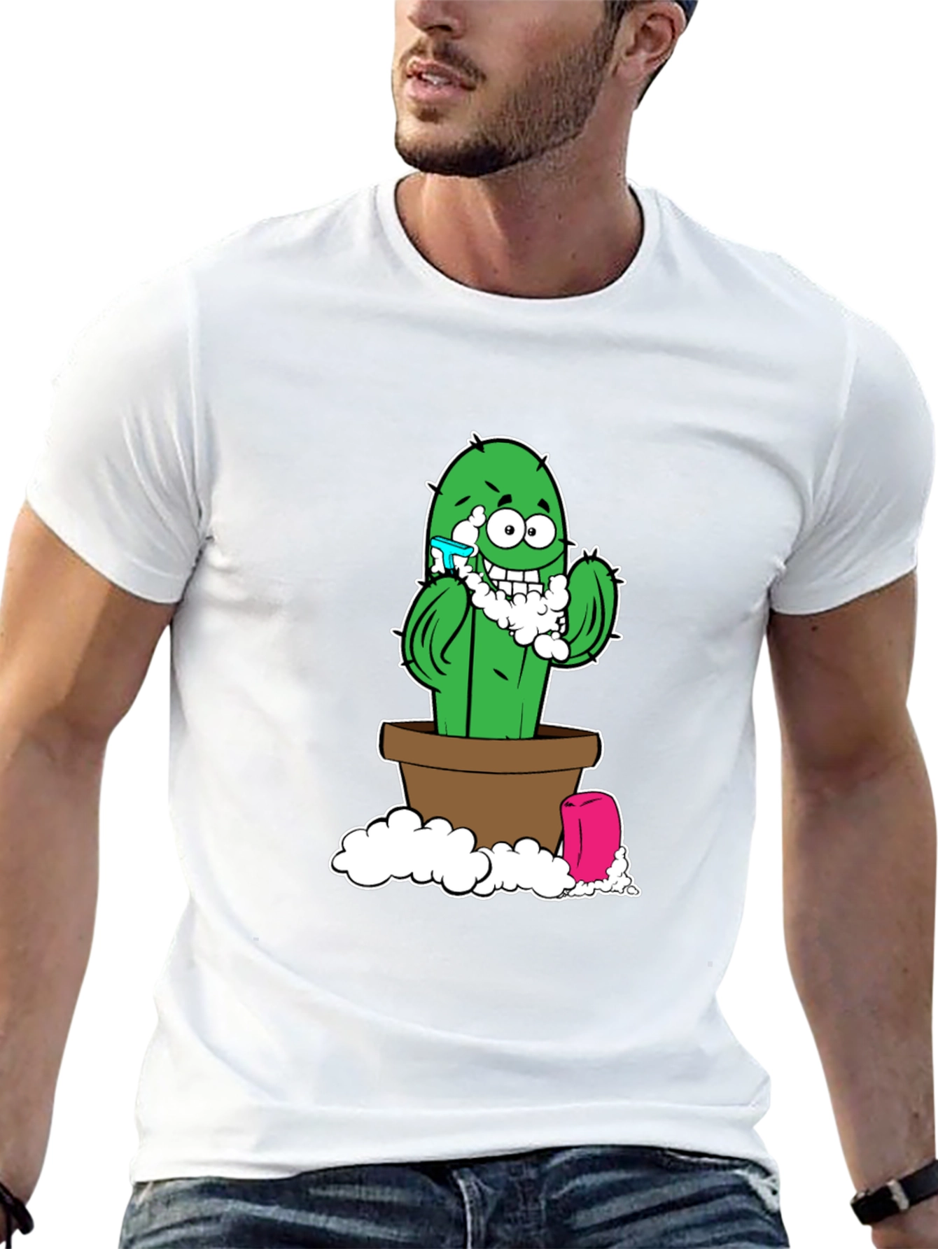Funny Shaving Cactus Black T-Shirt