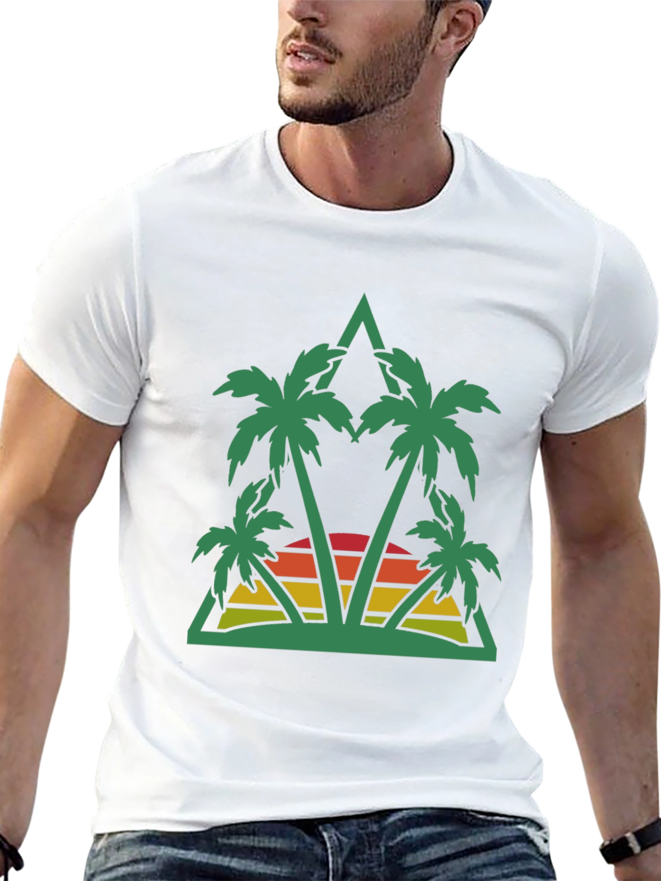 Tropical Palm Sunset Graphic Tee - Black