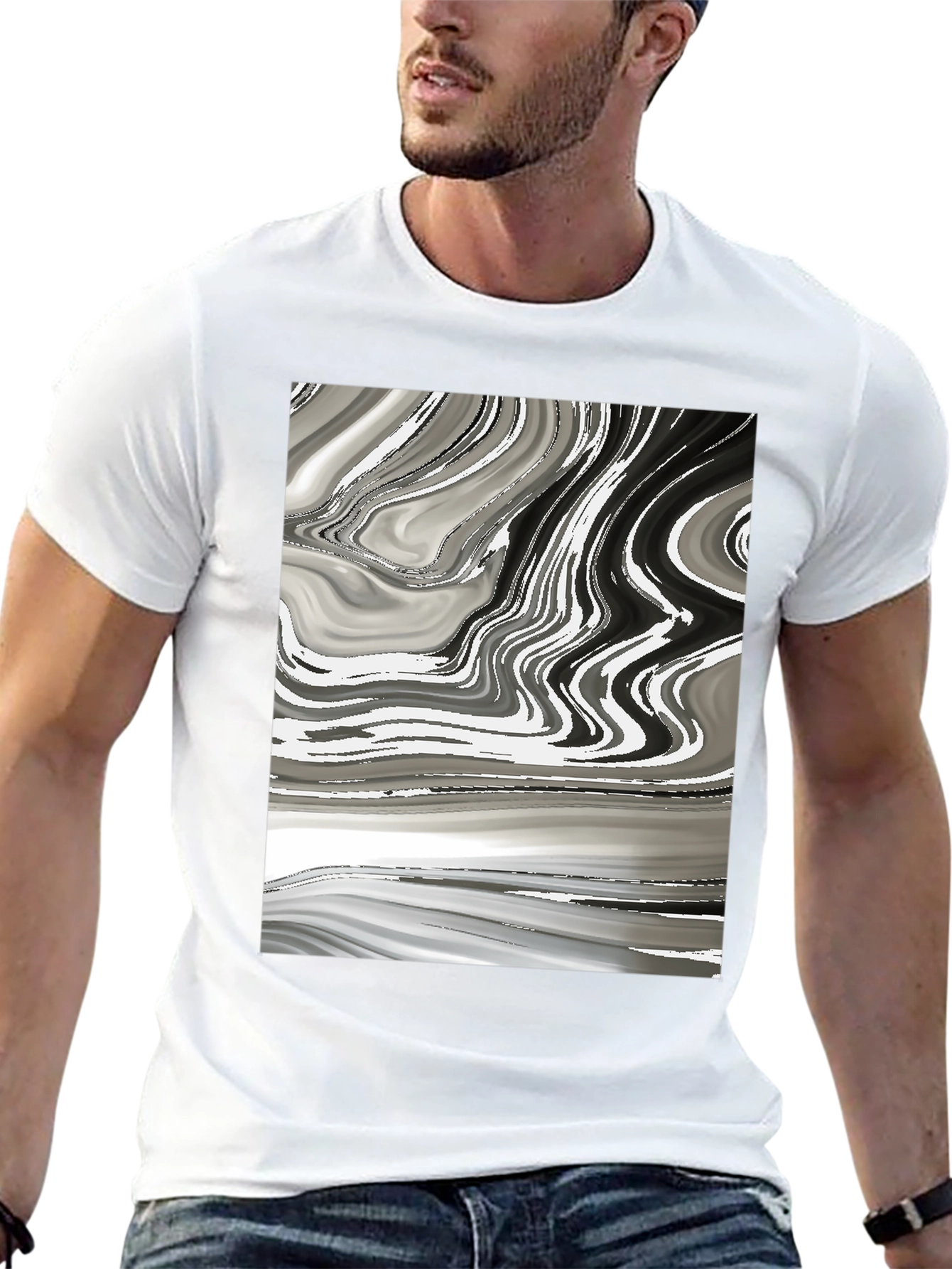 Abstract Marble Swirl Graphic Tee - Modern Casual Style
