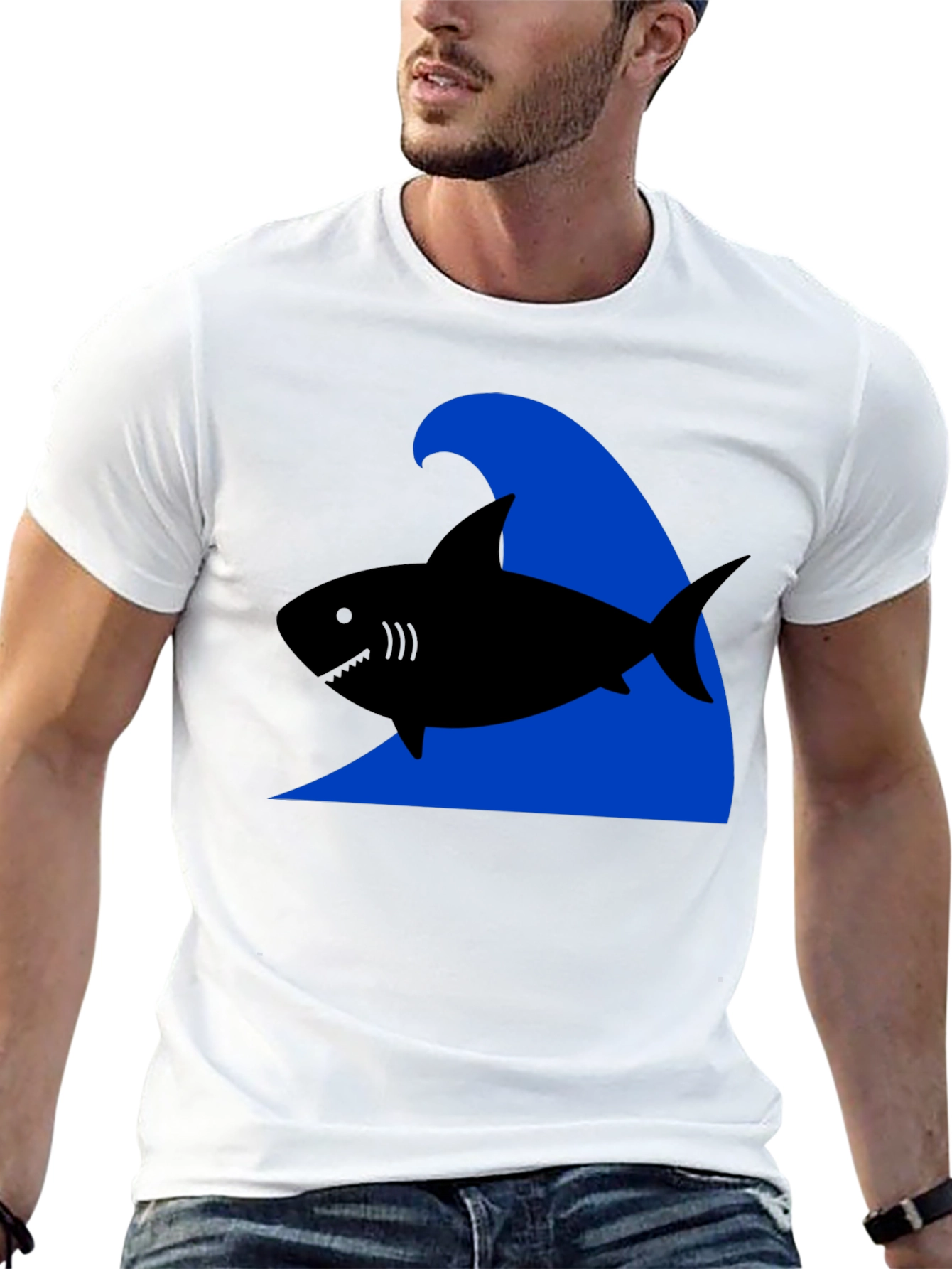 Shark Wave Graphic Tee - Black Cotton T-Shirt