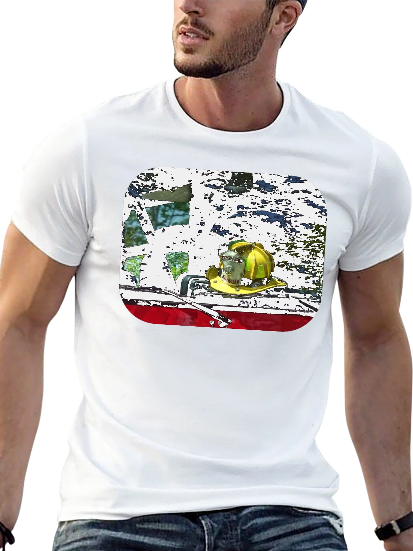 Firefighter Helmet Graphic Black T-Shirt