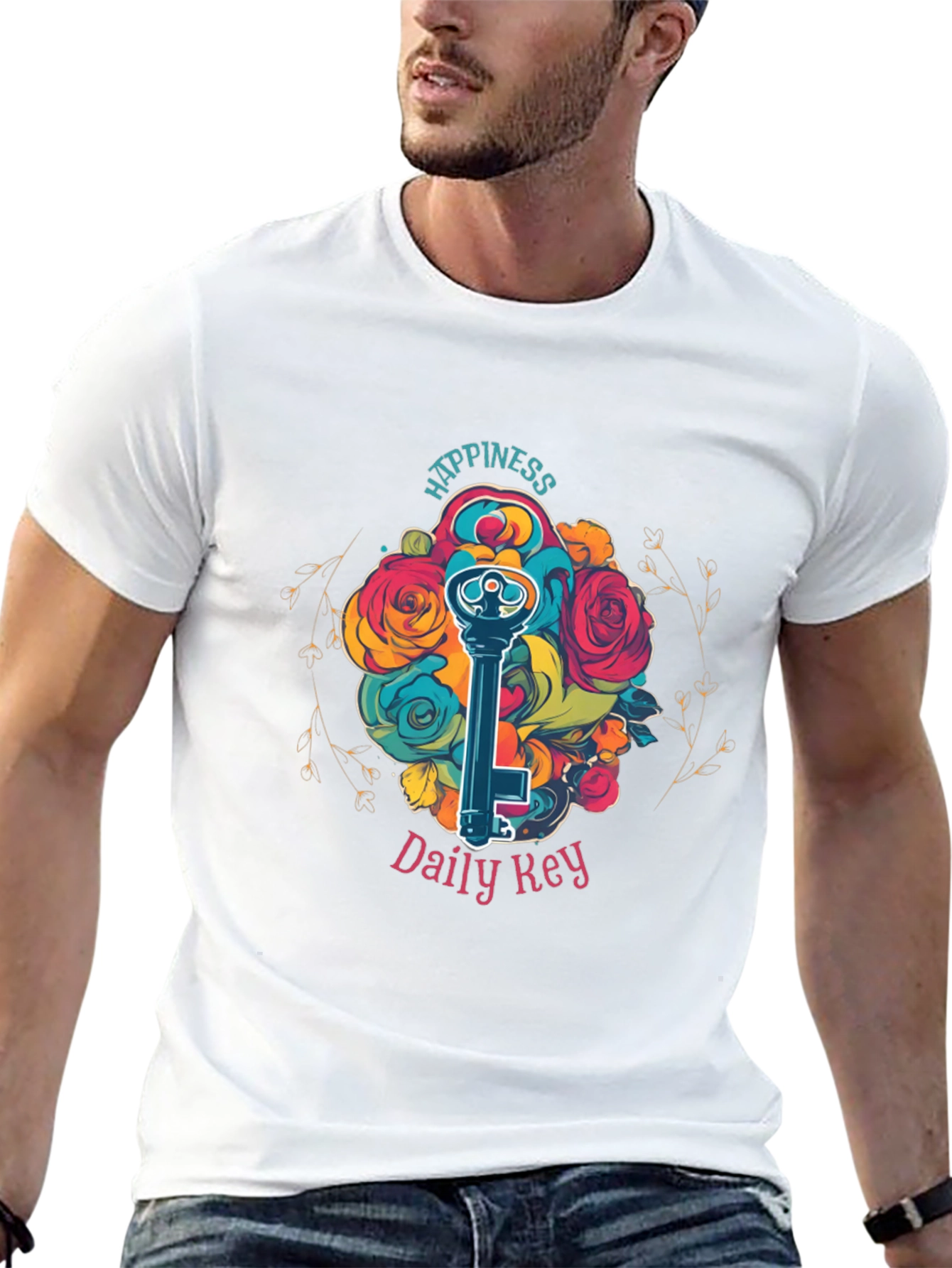 Happiness Daily Key T-Shirt - Floral Key Design