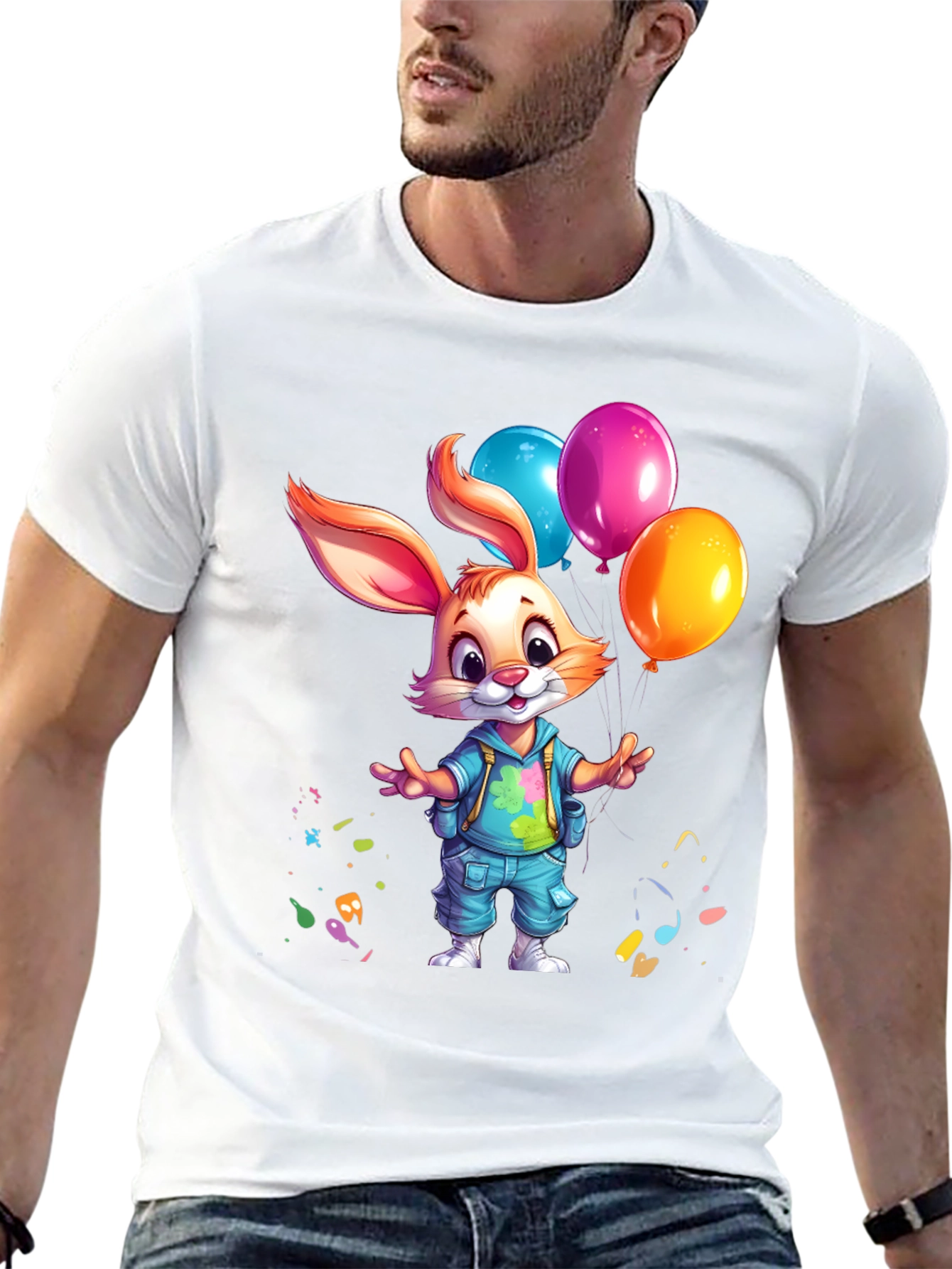 Cute Bunny with Balloons Graphic Tee