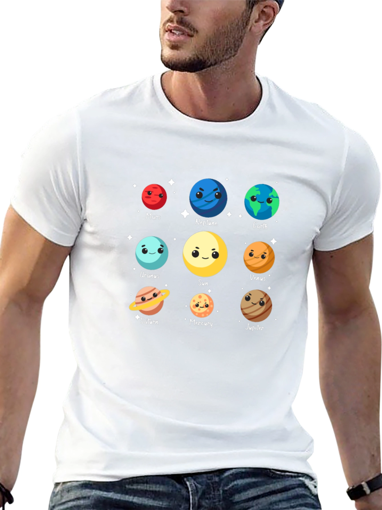 Cartoon Planets Graphic Black T-Shirt
