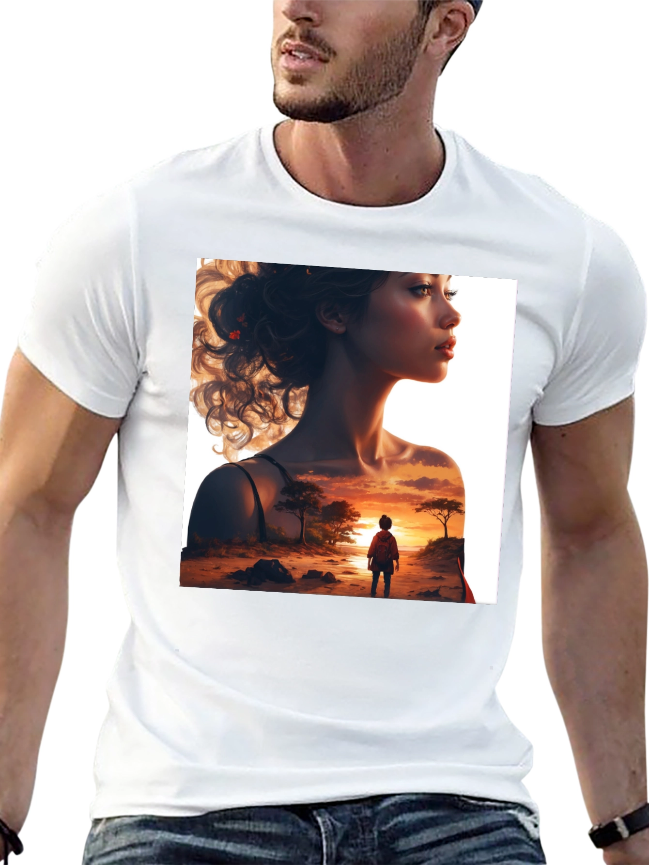 Sunset Silhouette Graphic Tee - Stylish Black T-Shirt