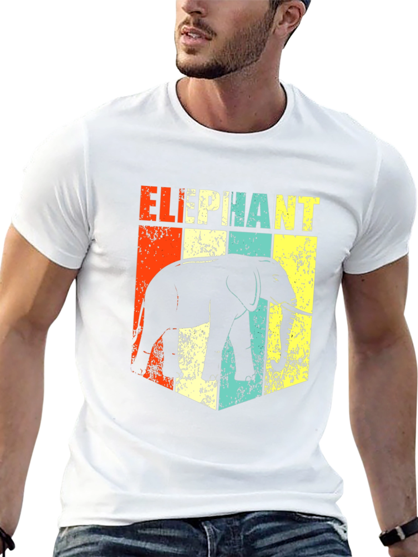 Retro Elephant Graphic Print Black T-Shirt