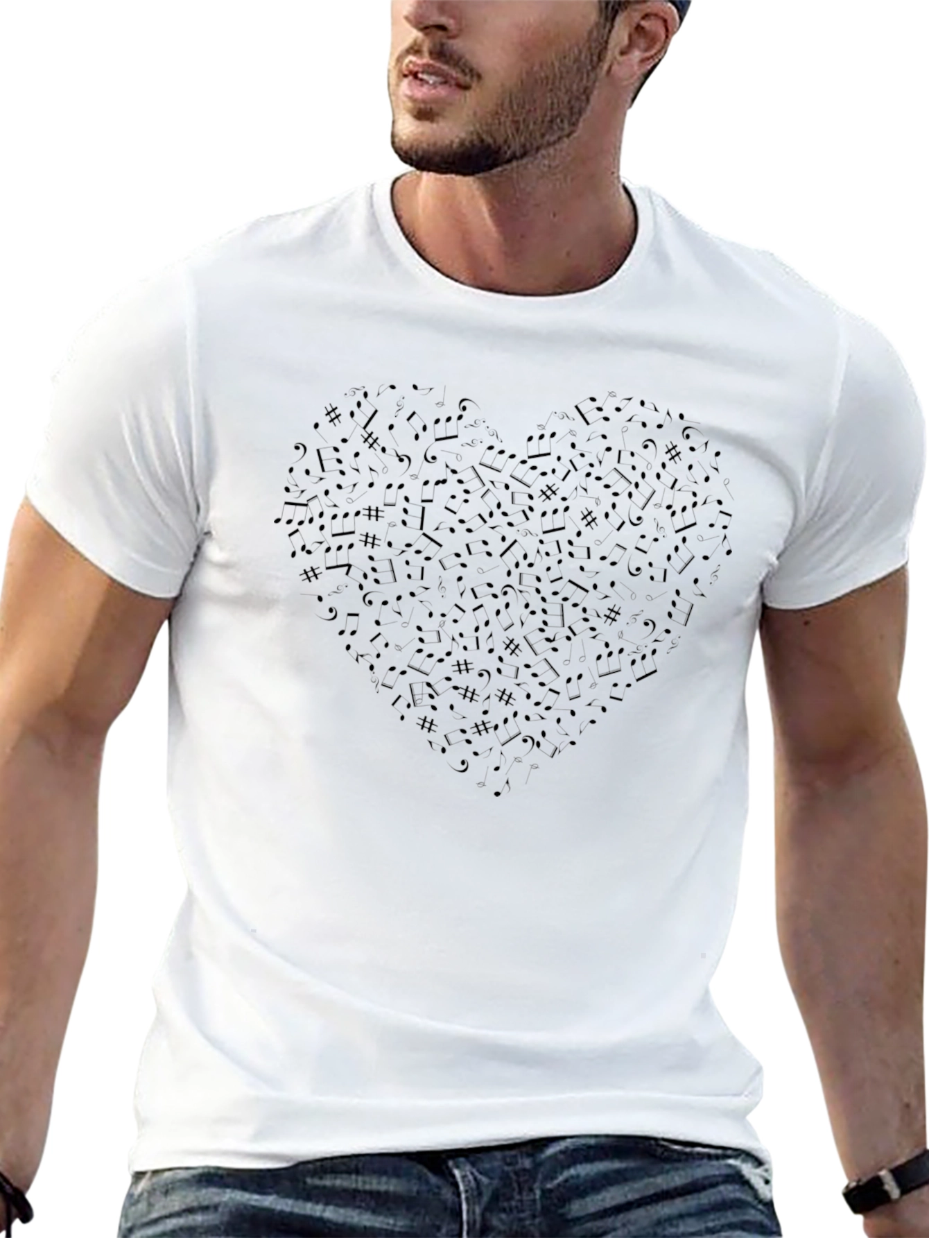 Musical Heart Graphic Tee - Black Crew Neck T-Shirt