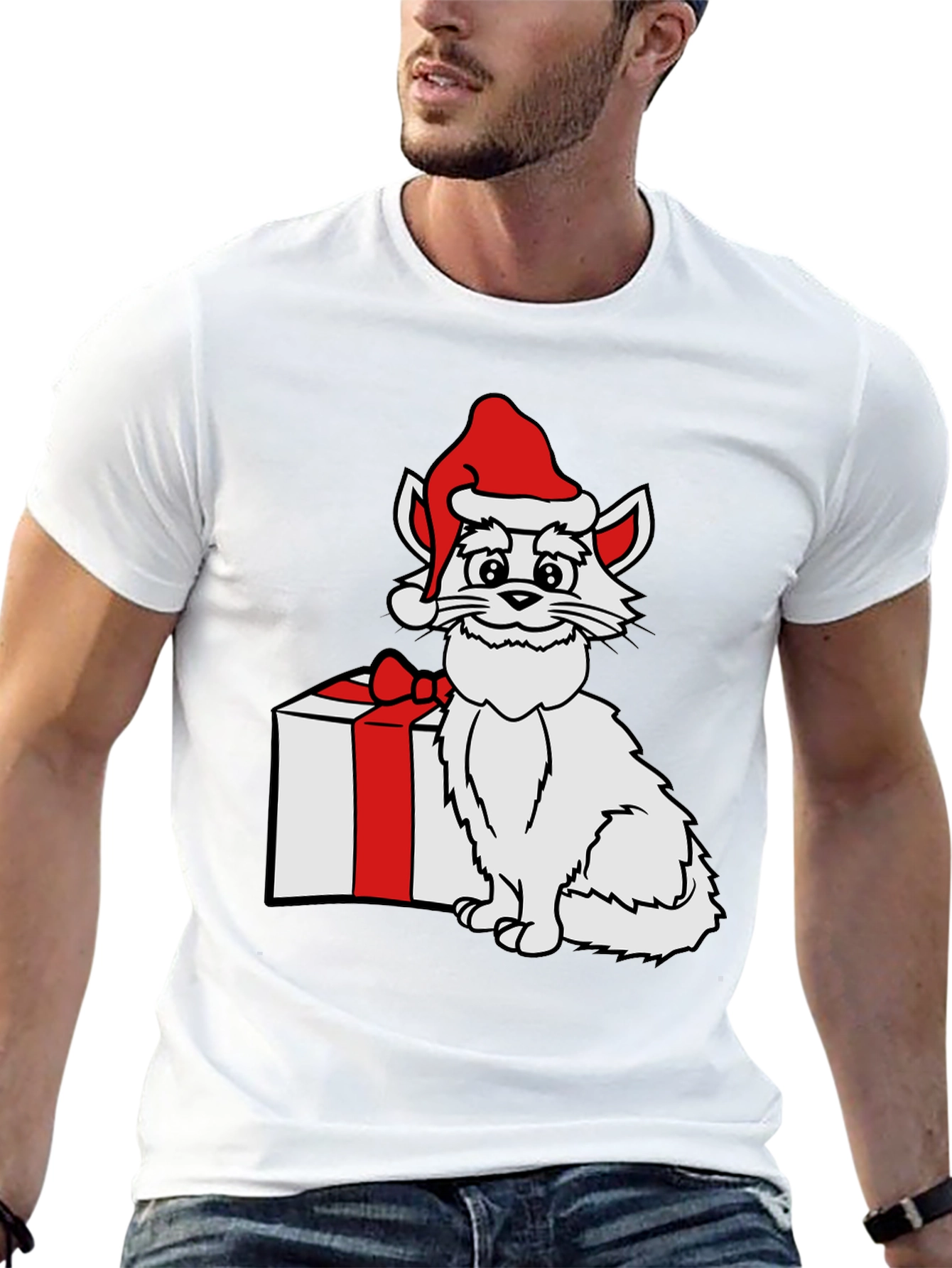 Festive Cat Graphic Tee - Holiday Gift!