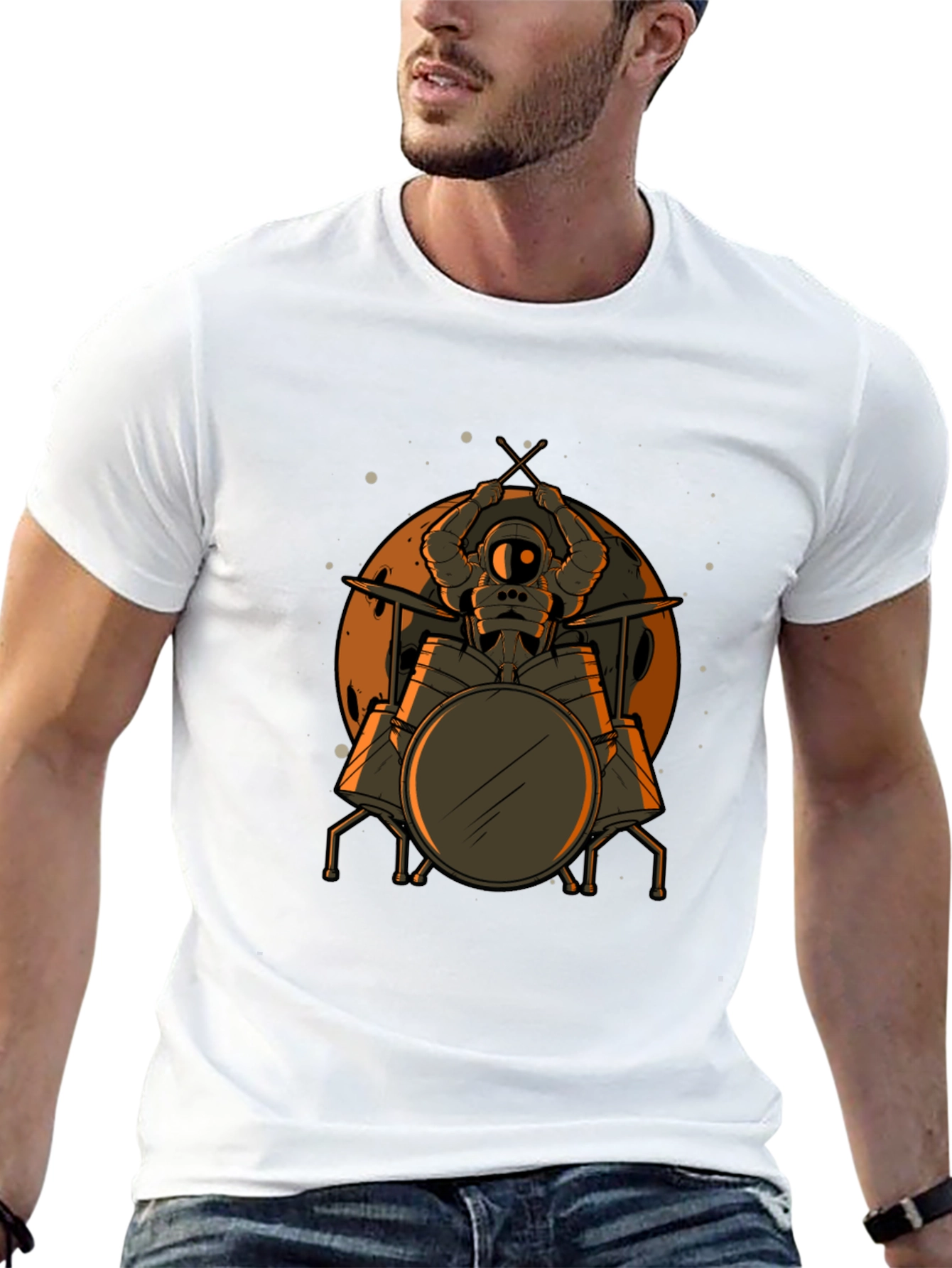 Astronaut Drummer Graphic T-Shirt