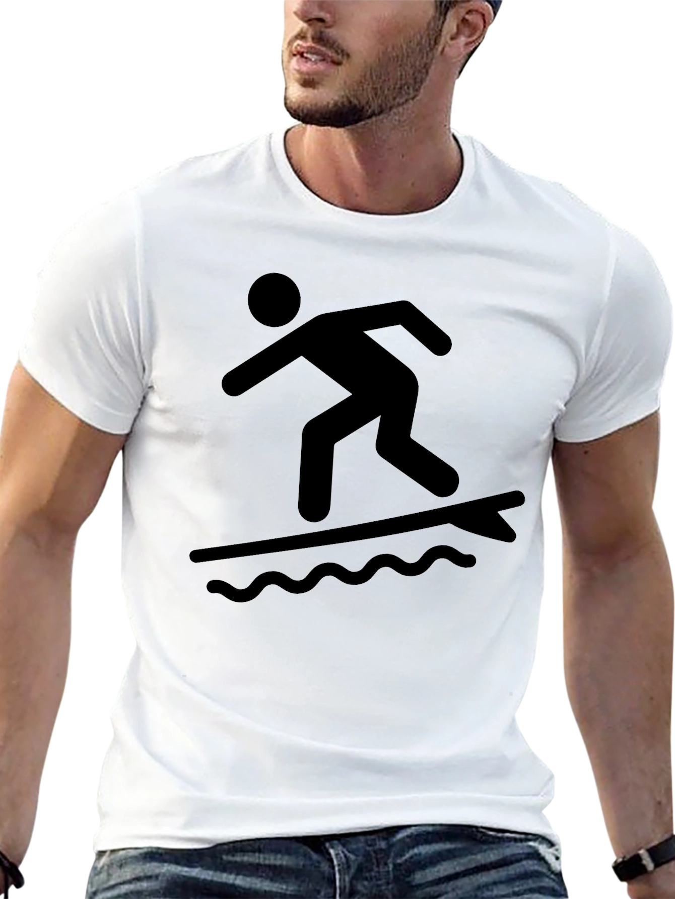 Surfing Stick Figure Black Tee