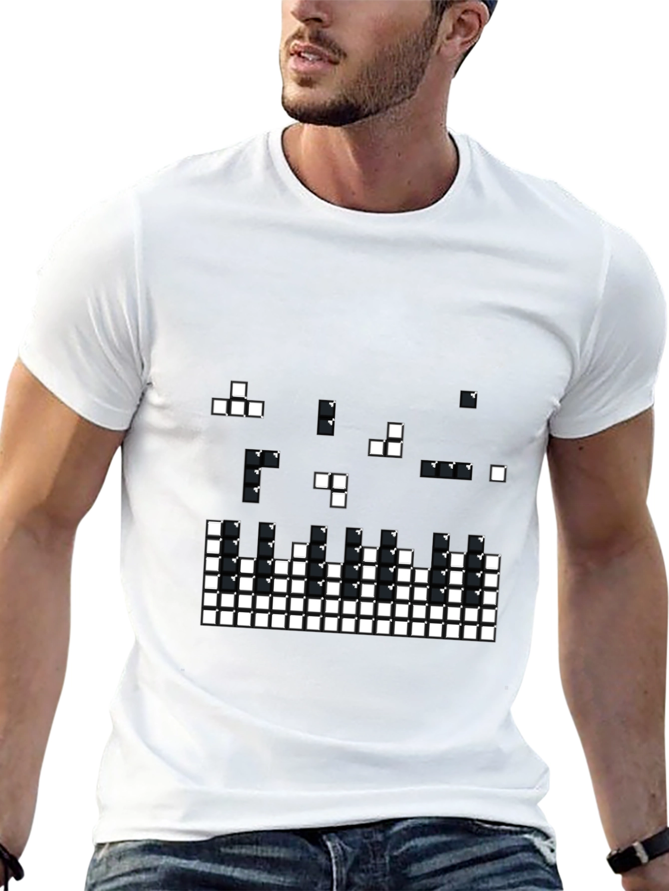 Tetris Pixel Art Black T-Shirt
