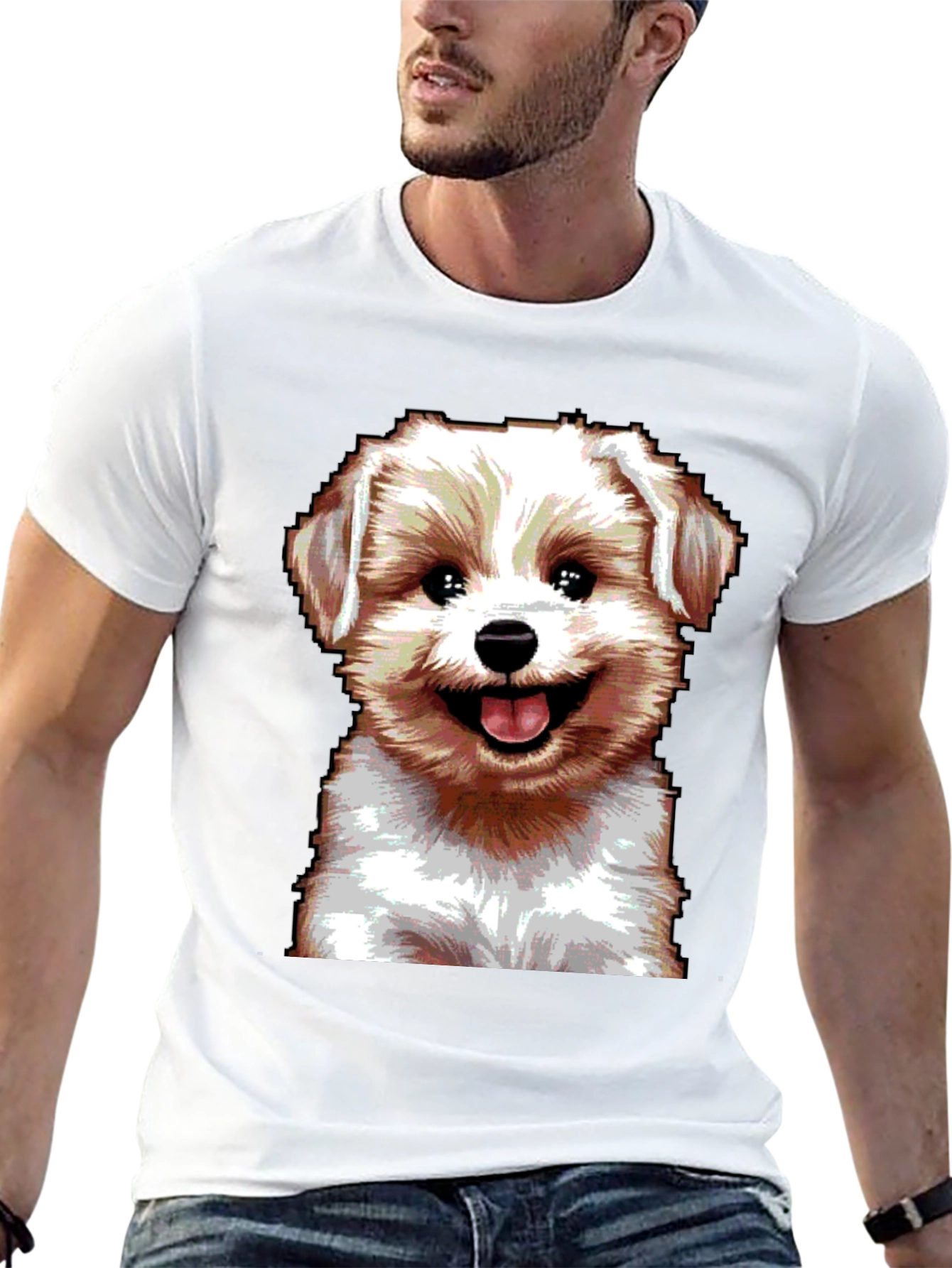 Cute Dog Graphic Tee - Black Cotton Blend