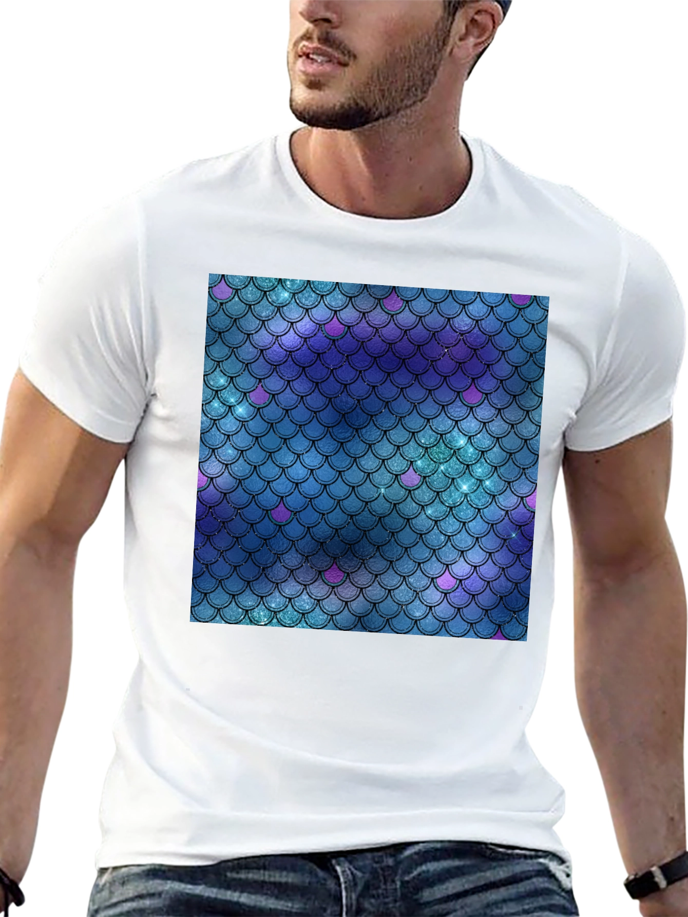 Mermaid Scale Pattern Graphic Tee - Stylish Casual Wear