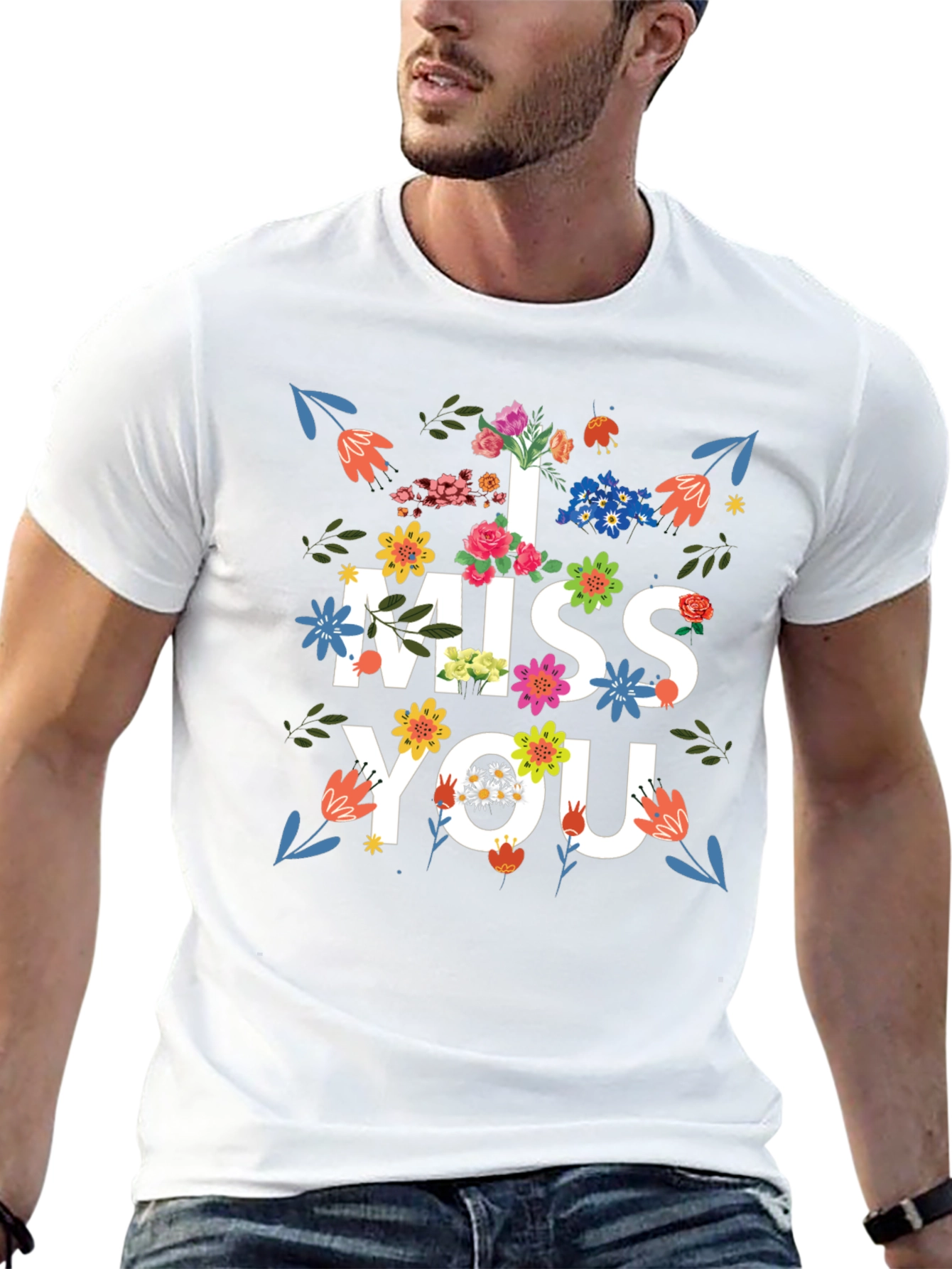 Floral I Miss You Graphic Print T-Shirt
