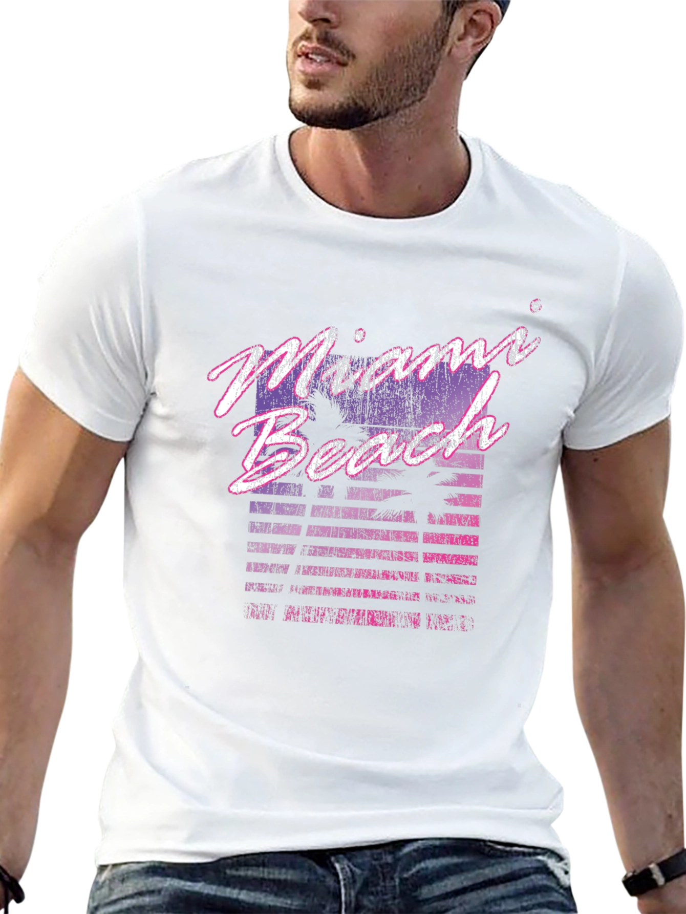 Miami Beach Retro Graphic Black T-Shirt