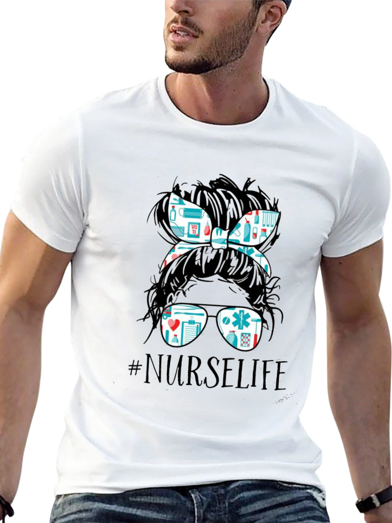 Nurse Life Messy Bun T-Shirt - Medical Design