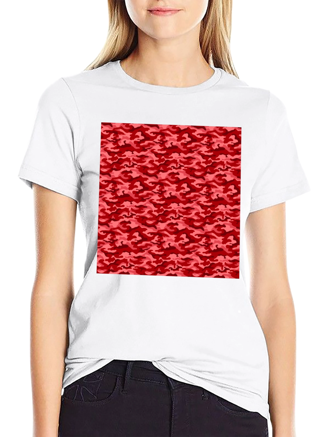 Red Camo Pattern Black T-Shirt