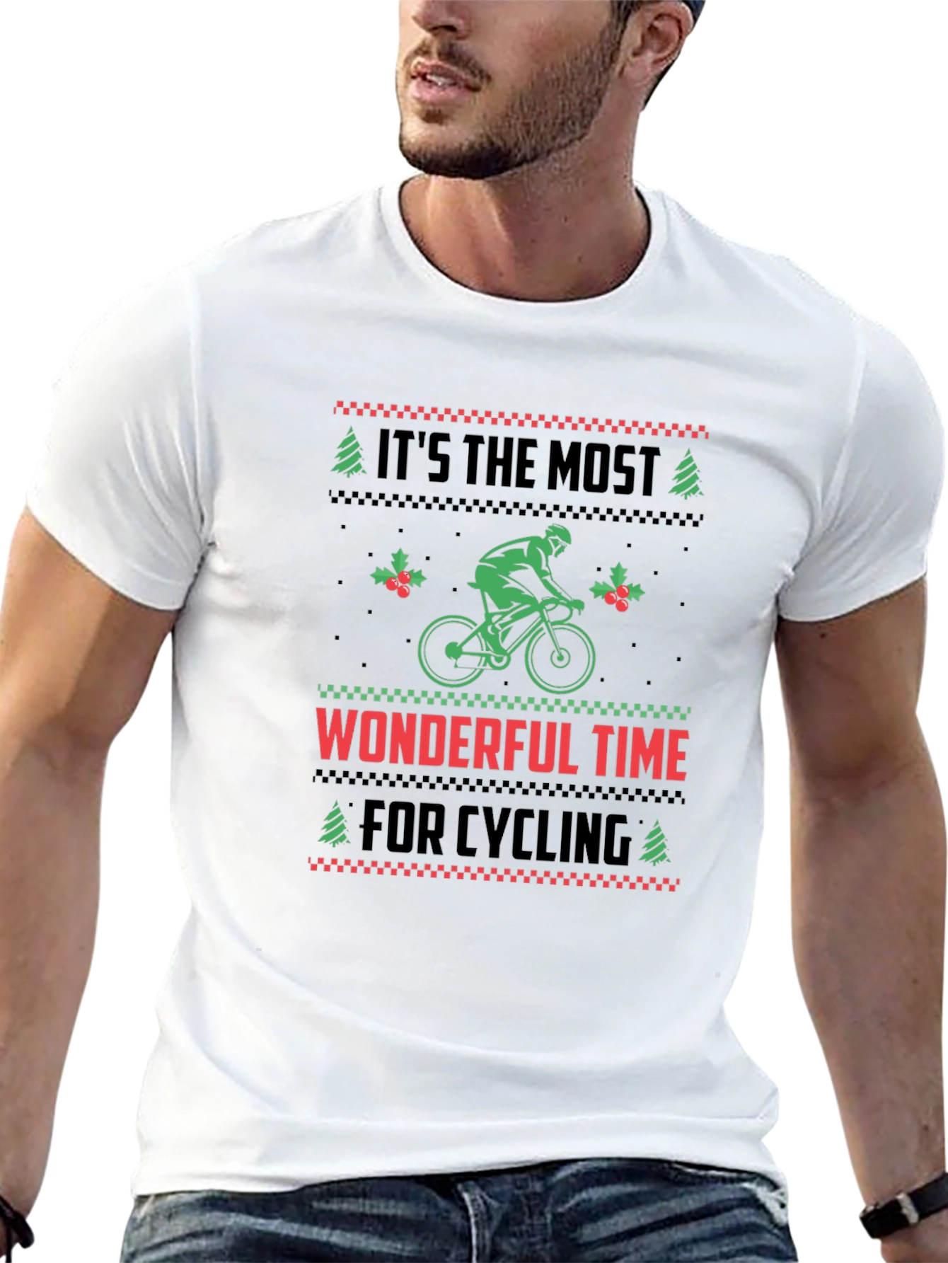 Cycling Christmas T-Shirt - Holiday Ugly Sweater Style