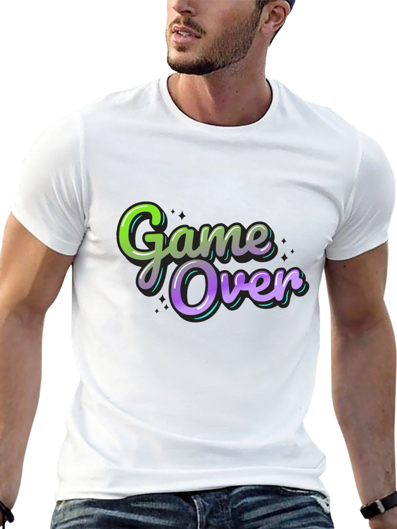 Game Over Graphic Print Black T-Shirt