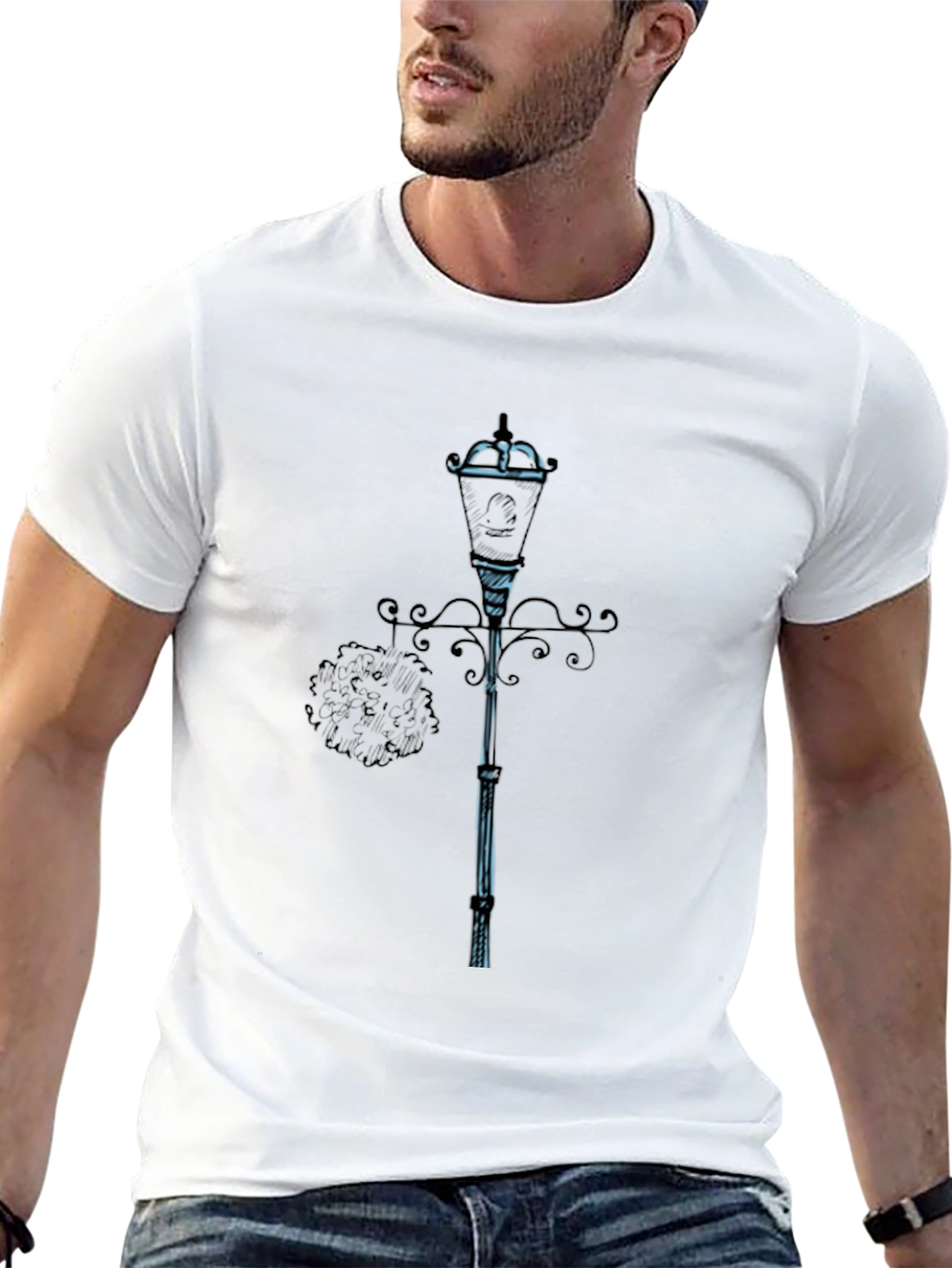 Stylish Black T-Shirt with Lamp Post Design