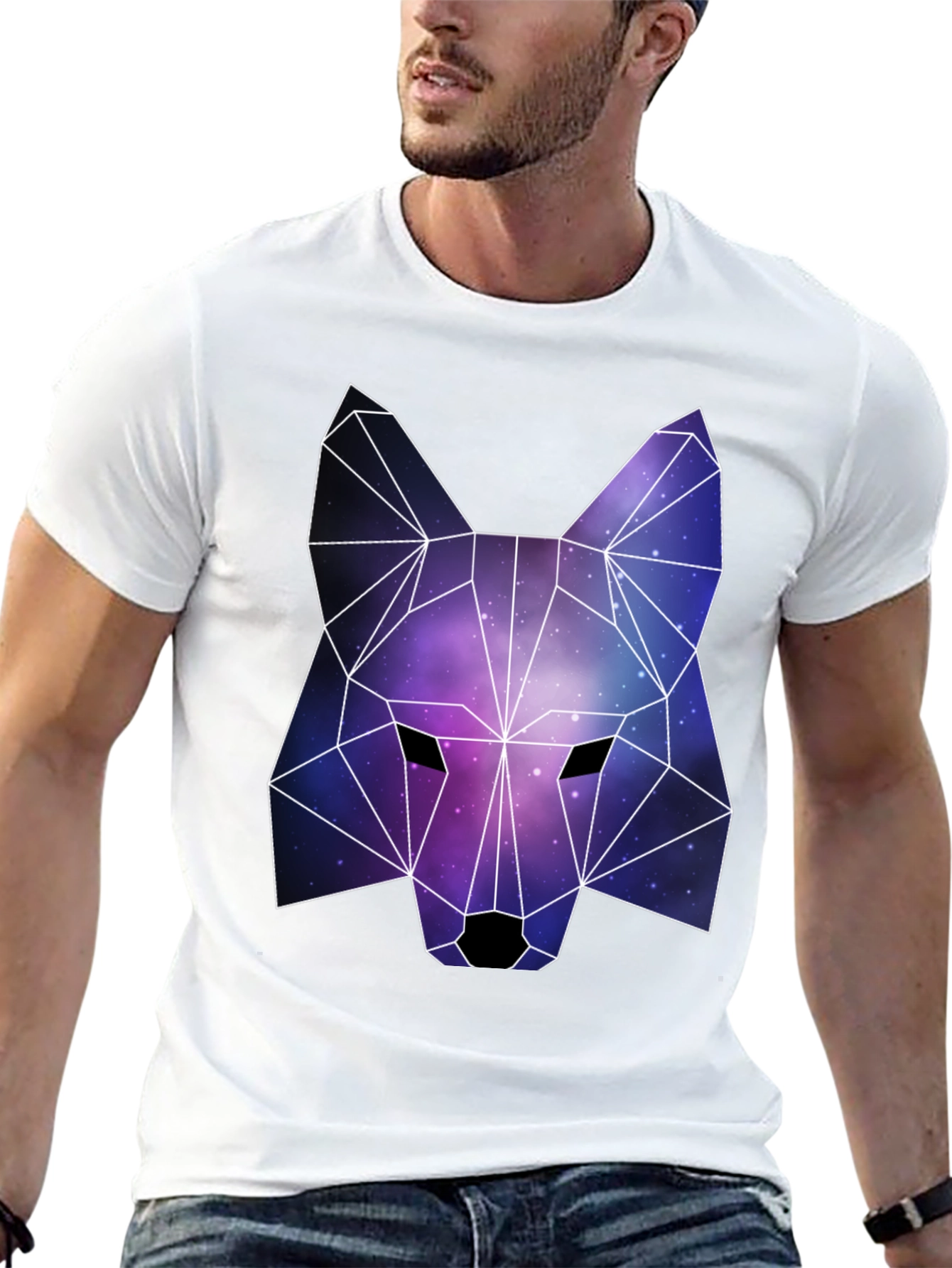 Geometric Galaxy Wolf Graphic Tee - Black Unisex T-Shirt