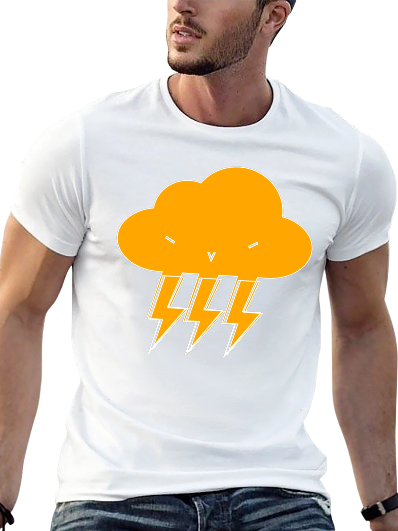 Black T-Shirt with Lightning Cloud Design