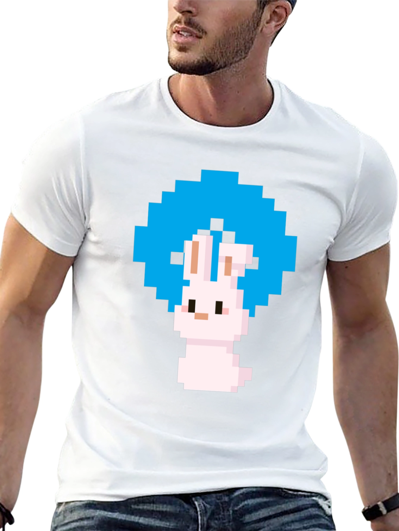 Pixel Art Bunny Black T-Shirt