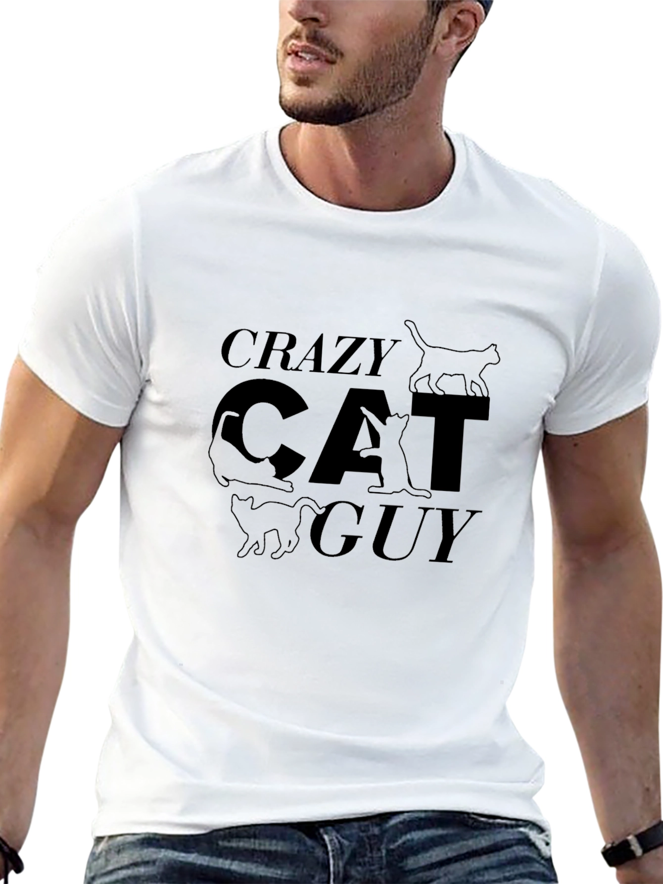 Crazy Cat Guy Black T-Shirt